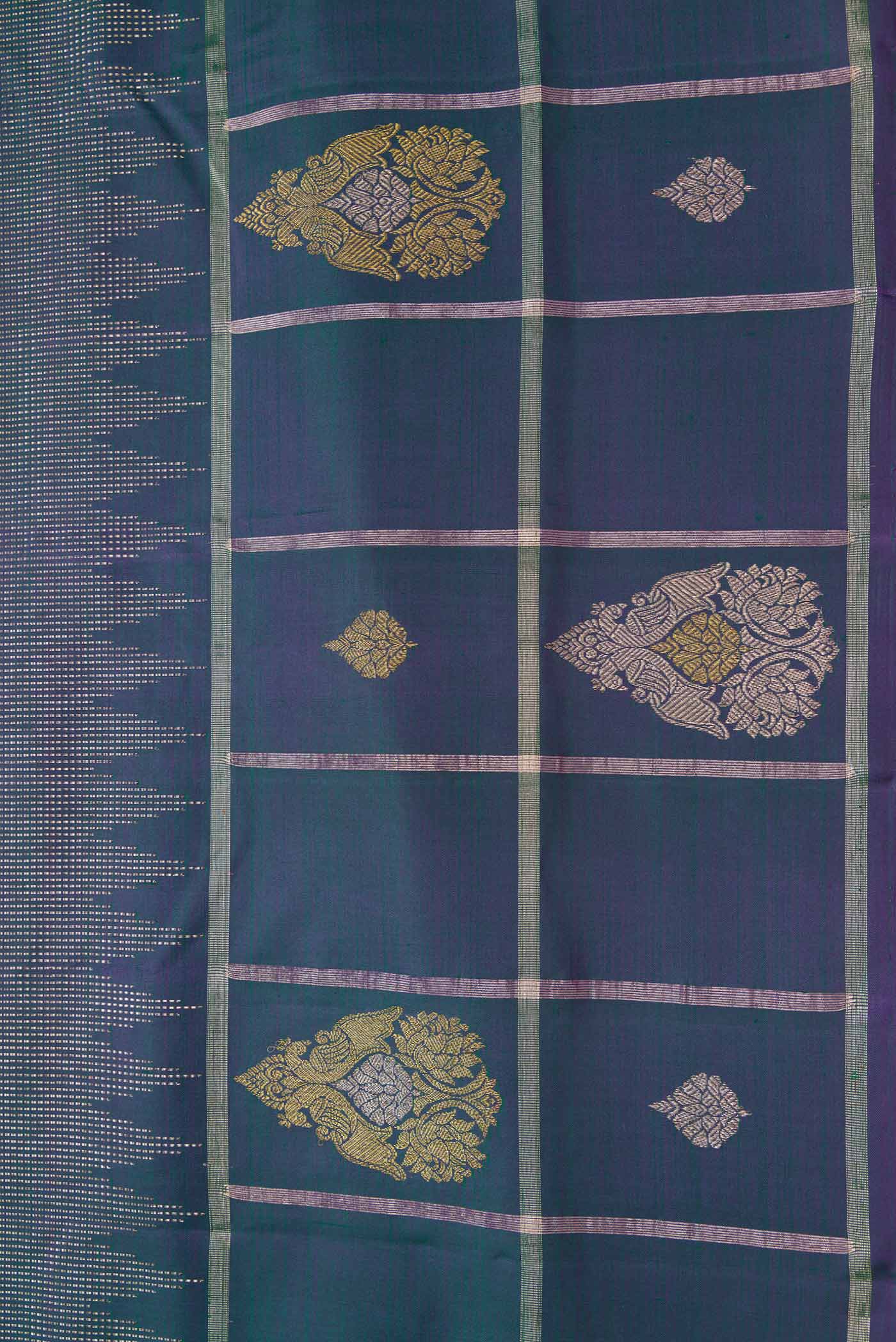 Border image of Peacock Blue Dual Tone Kanchipuram Silk Saree with Zari Brocade on the body and Fancy Border