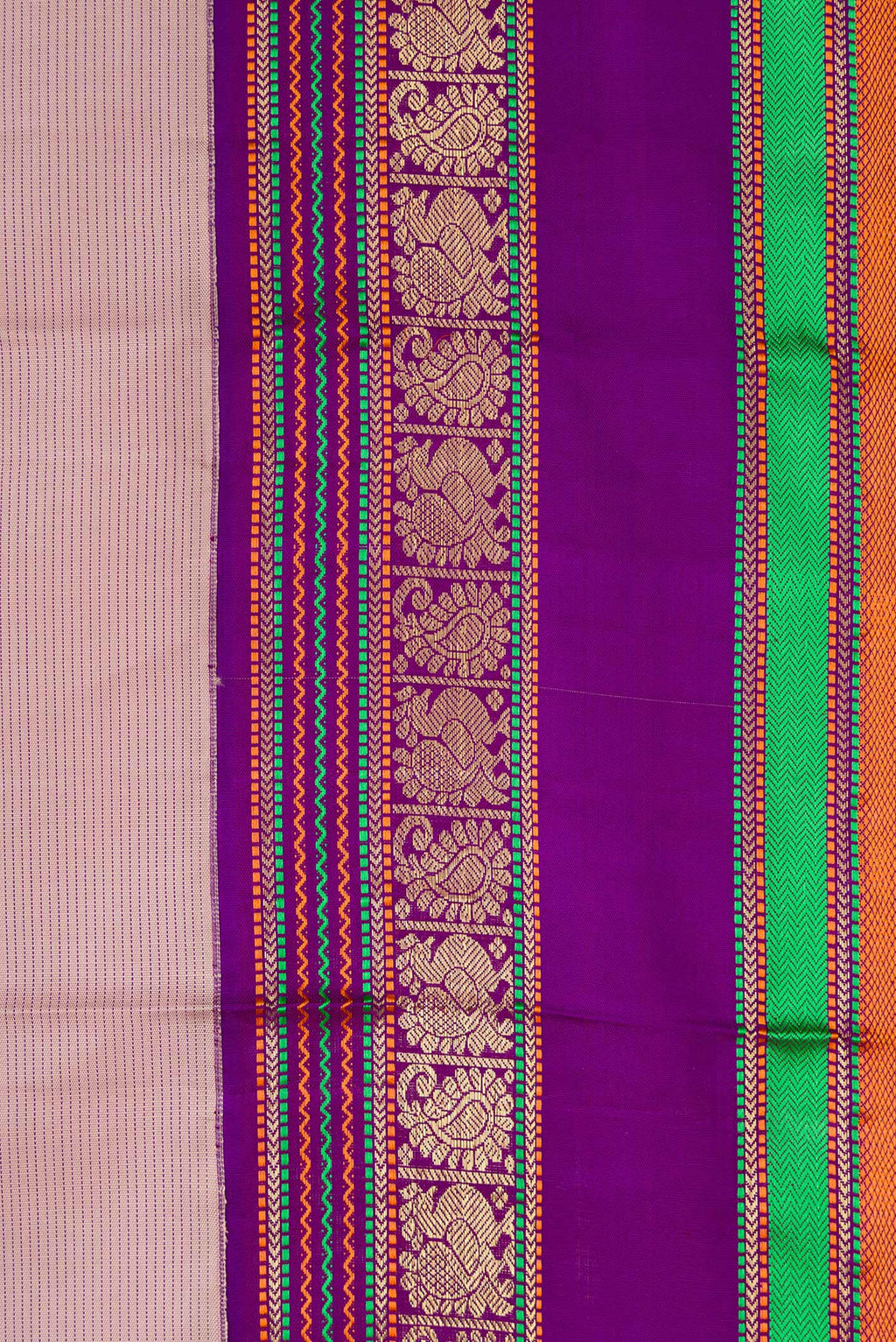 Border image of Pure Silk Pure Zari Brown Dual Tone Kanchipuram Saree with Stripes on the body and Zari And Thread Border. 