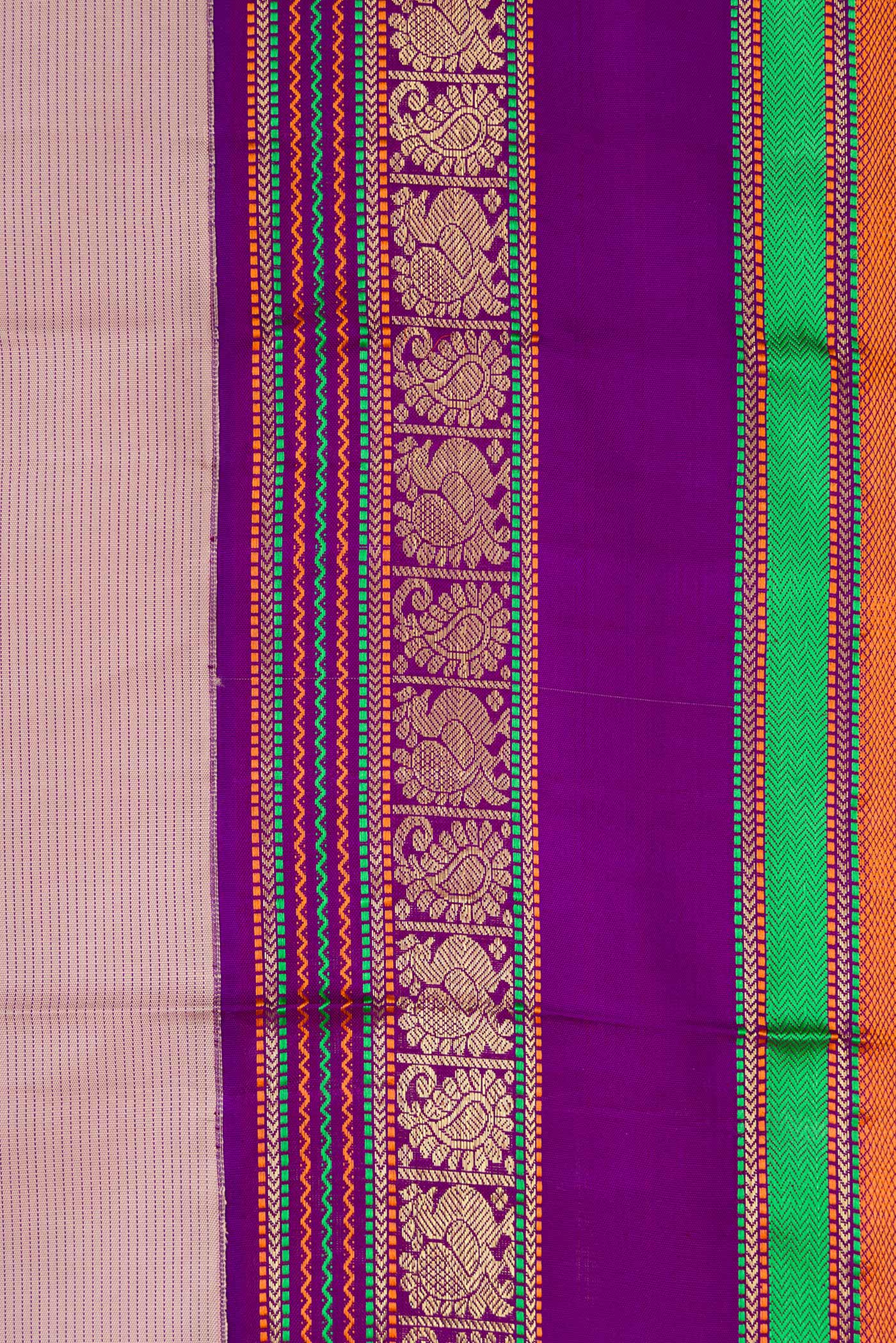 Border image of Pure Silk Pure Zari Brown Dual Tone Kanchipuram Saree with Stripes on the body and Zari And Thread Border. 