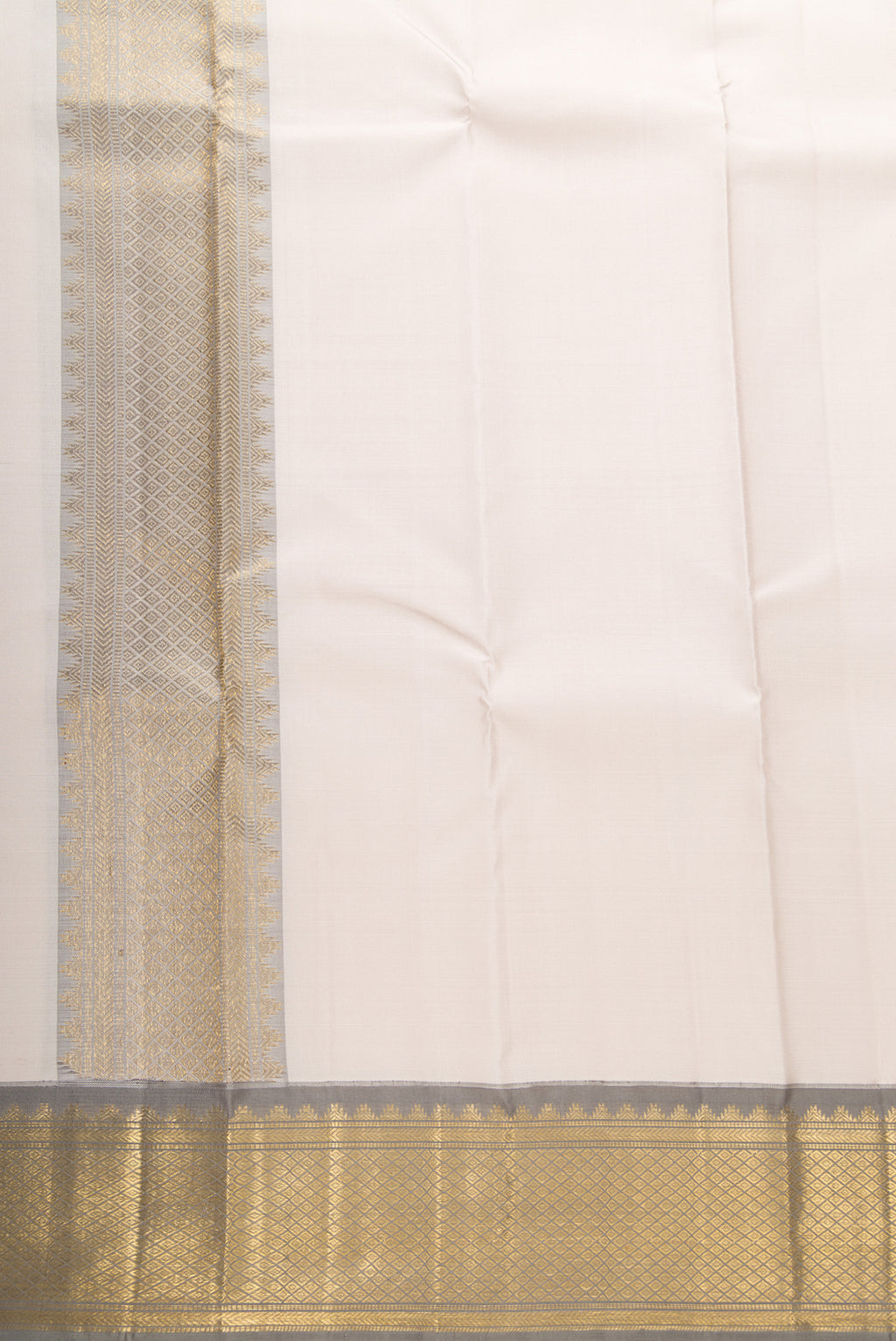Beige Silk Dhoti With Angavastram (9X 5) Muzham with Plain Body and Zari Border