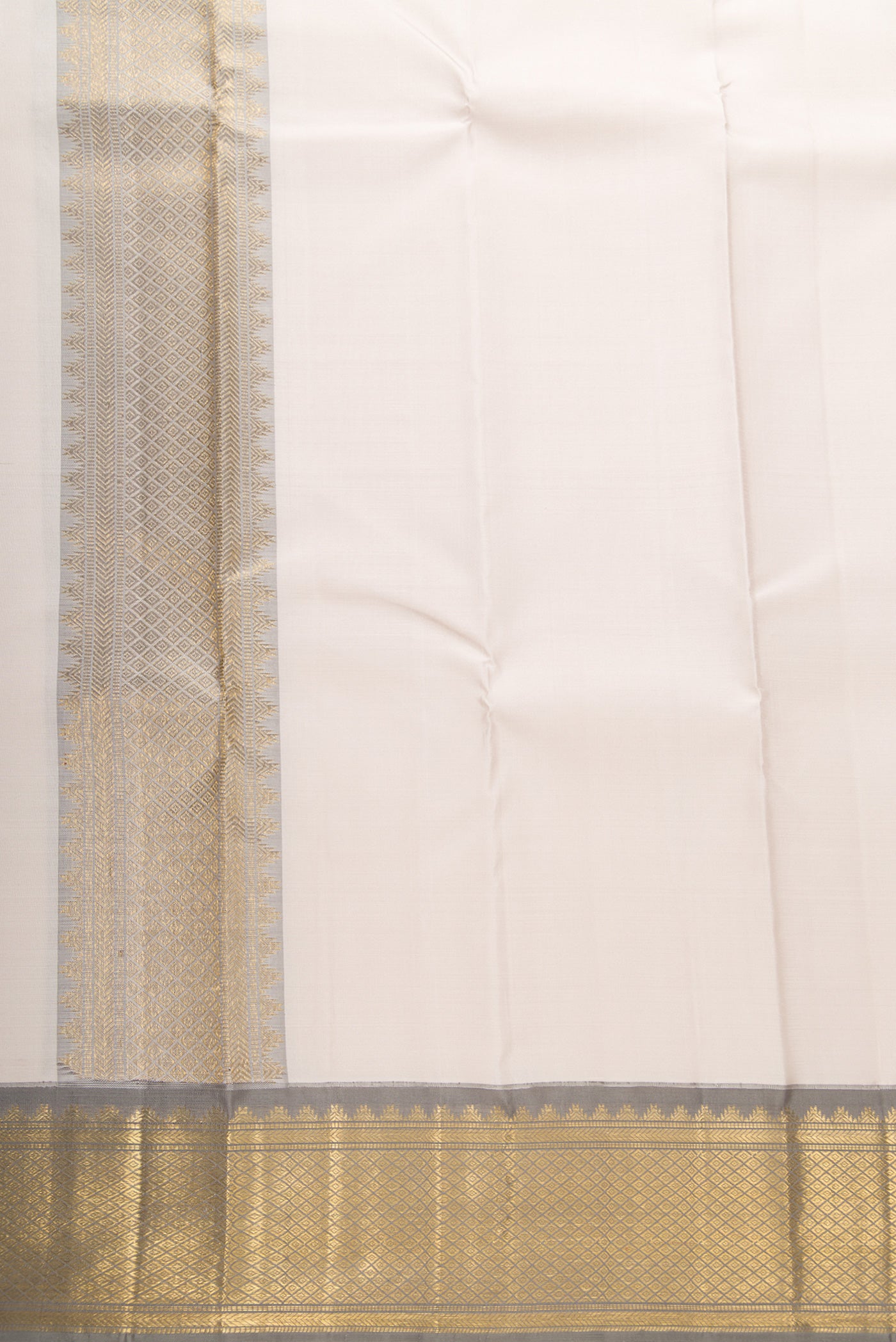 Beige Silk Dhoti With Angavastram (9X 5) Muzham with Plain Body and Zari Border