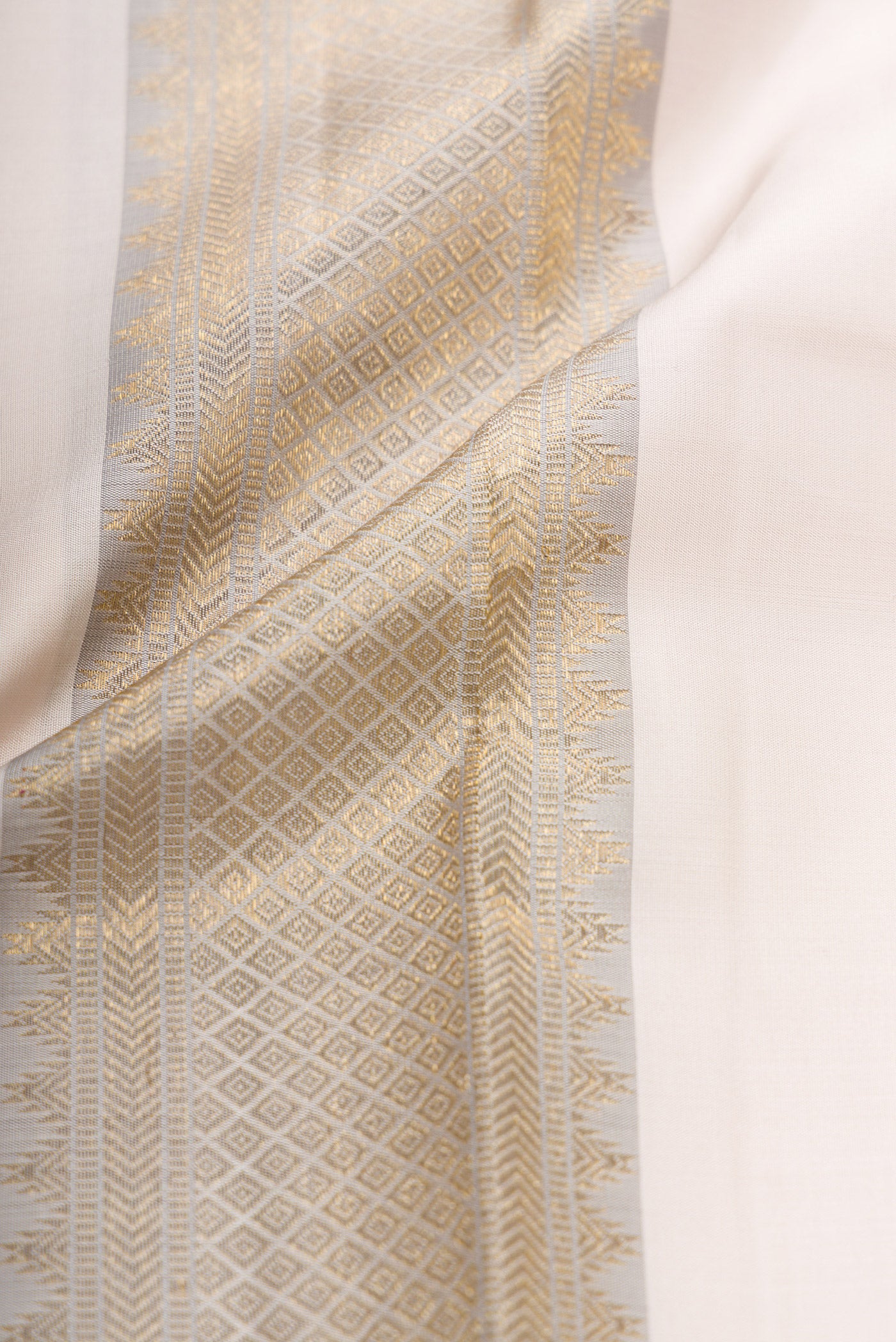 Beige Silk Dhoti With Angavastram (9X 5) Muzham with Plain Body and Zari Border