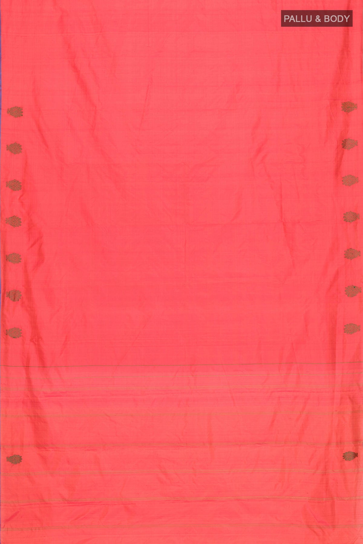 Flat view of Orange Kanchipuram Silk Saree with Plain Body and Thread Border