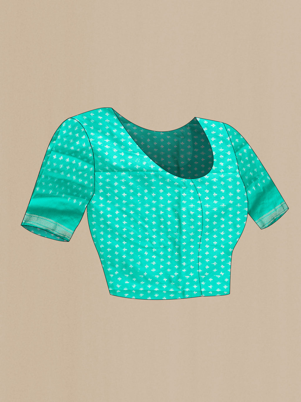 Close up image of the blouse of Brown Dual Tone Double Ikat Saree with Ikat Print on the body and Ikat Border