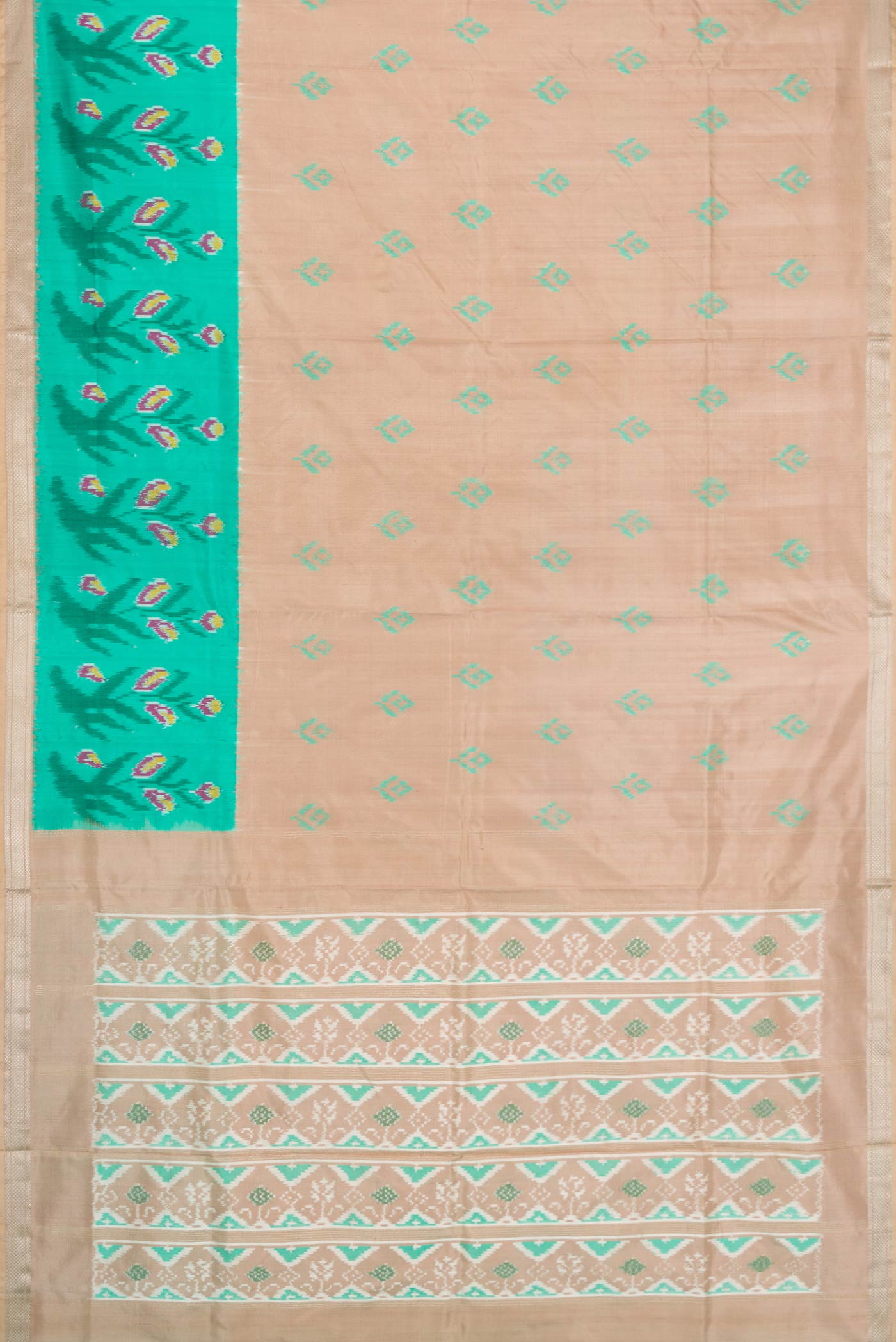 Flat view of Brown Dual Tone Double Ikat Saree with Ikat Print on the body and Ikat Border