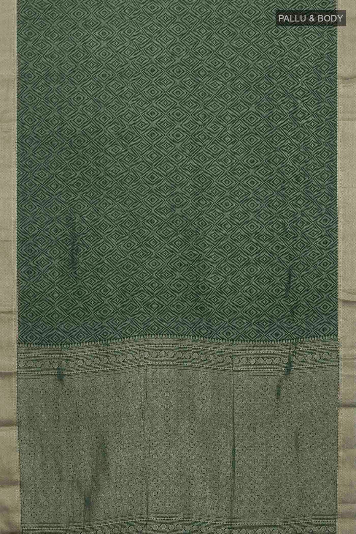 Flat view of Green Mysore Crepe Saree with Zari Brocade on the body and Zari Border