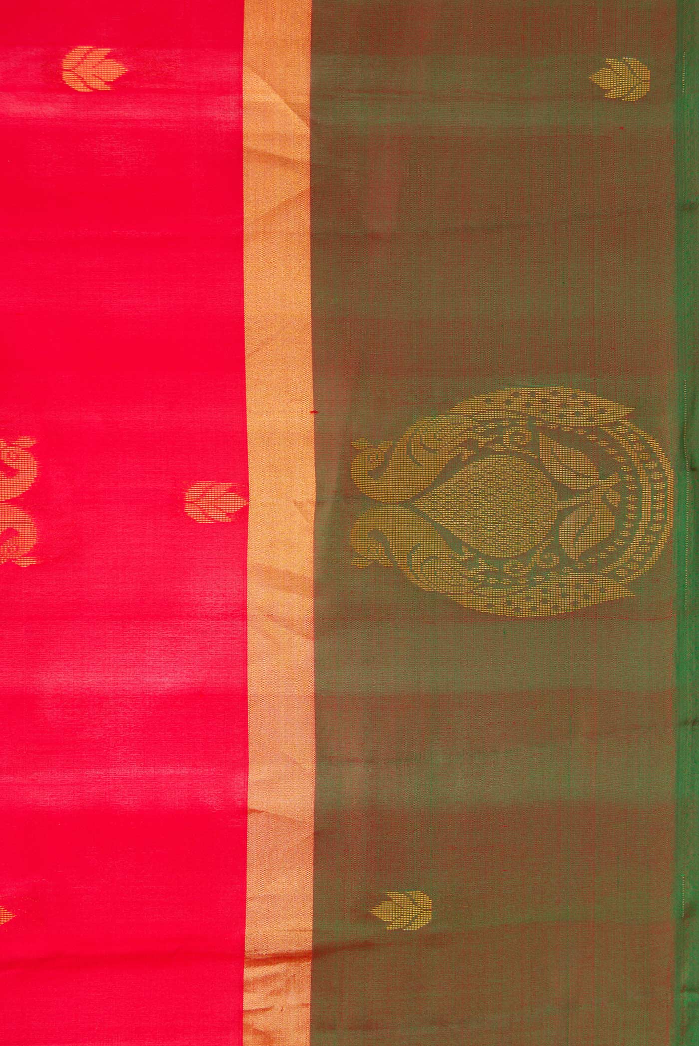 Border image of Red Dual Tone Soft Silk Saree with Zari Butta on the body and Zari Border. 