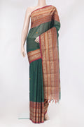 Bottle Green Dual Tone Kanchi Cotton Saree with Thread Butta on the body and Thread Border.  displayed on a mannequin