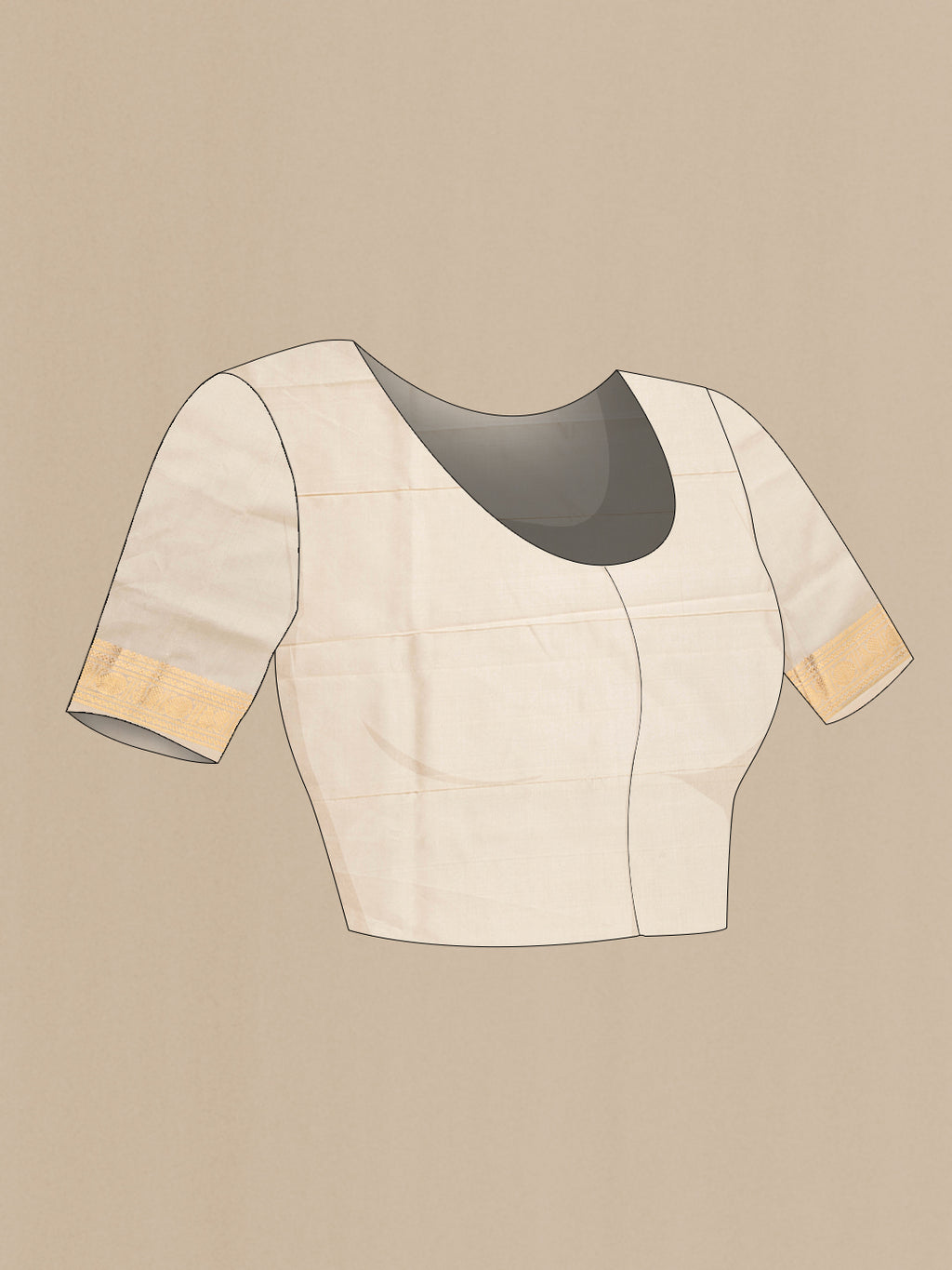 Close up image of the blouse of Grey Silk Cotton Saree with Checked design on the body and Zari Border. 