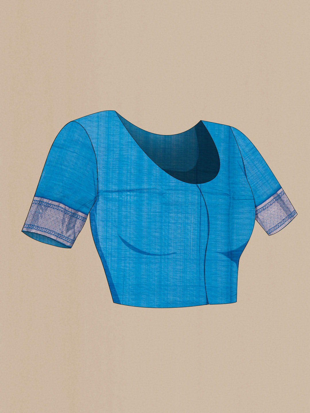 Close up image of the blouse of Blue Mangalagiri Cotton Saree with Plain Body and Zari Border
