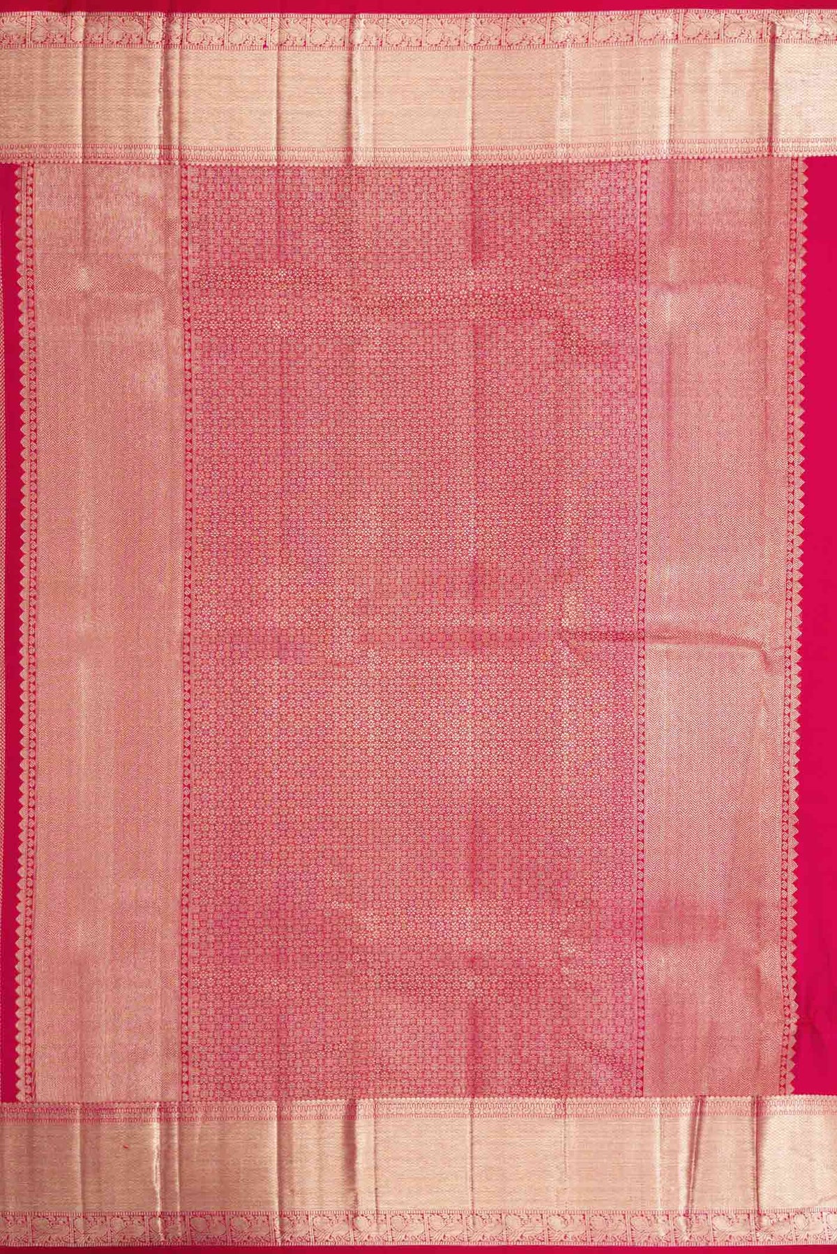 Close up image of the pallu of Pink Dual Tone Kanchipuram Silk Saree with Zari Brocade on the body and Zari Border