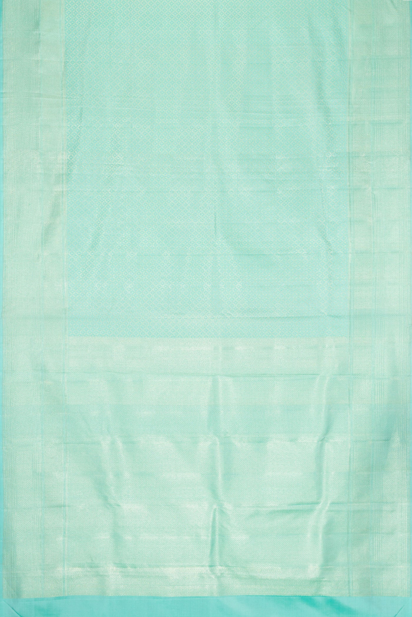Flat view of Light Blue Dual Tone Kanchipuram Silk Saree with Zari Brocade on the body and Zari Border. 