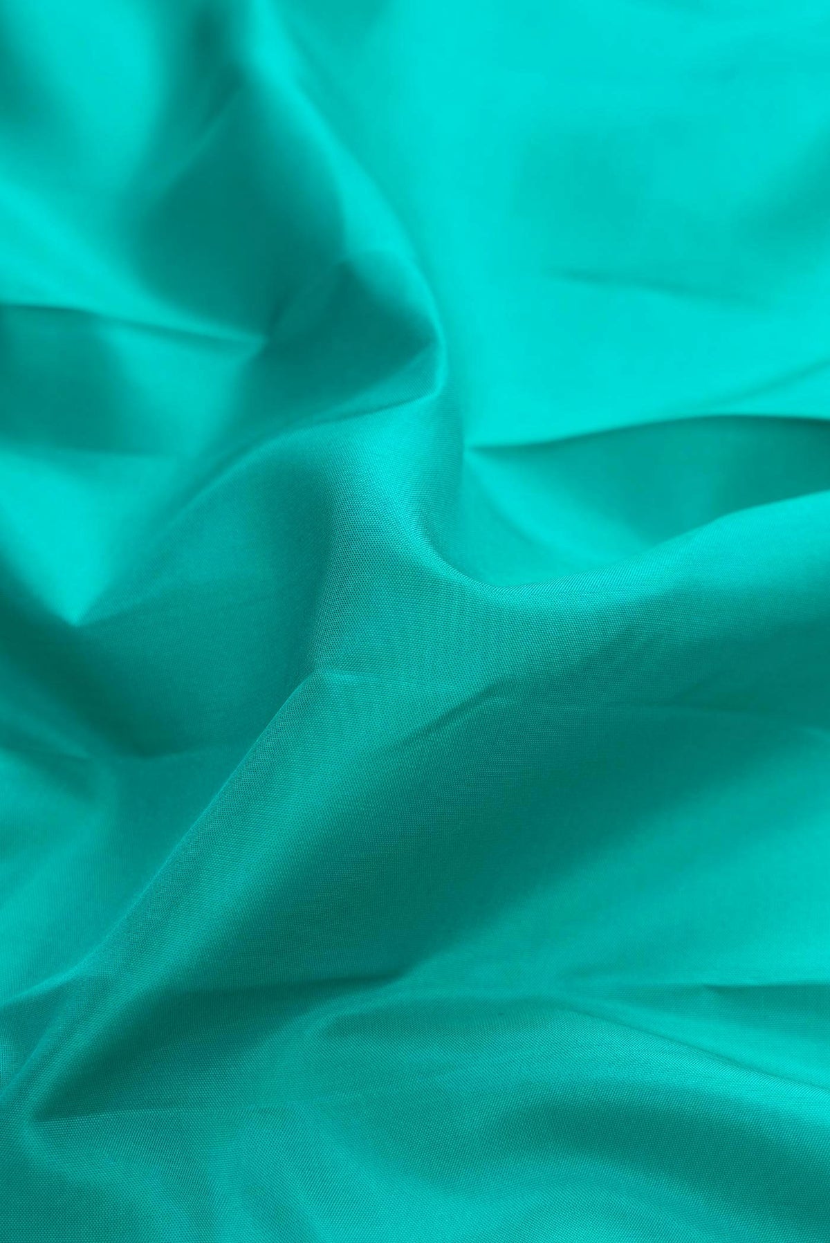 Close up of Sea Green Dual Tone Kanchipuram Silk Saree with Plain Body and Fancy Border displaying folds