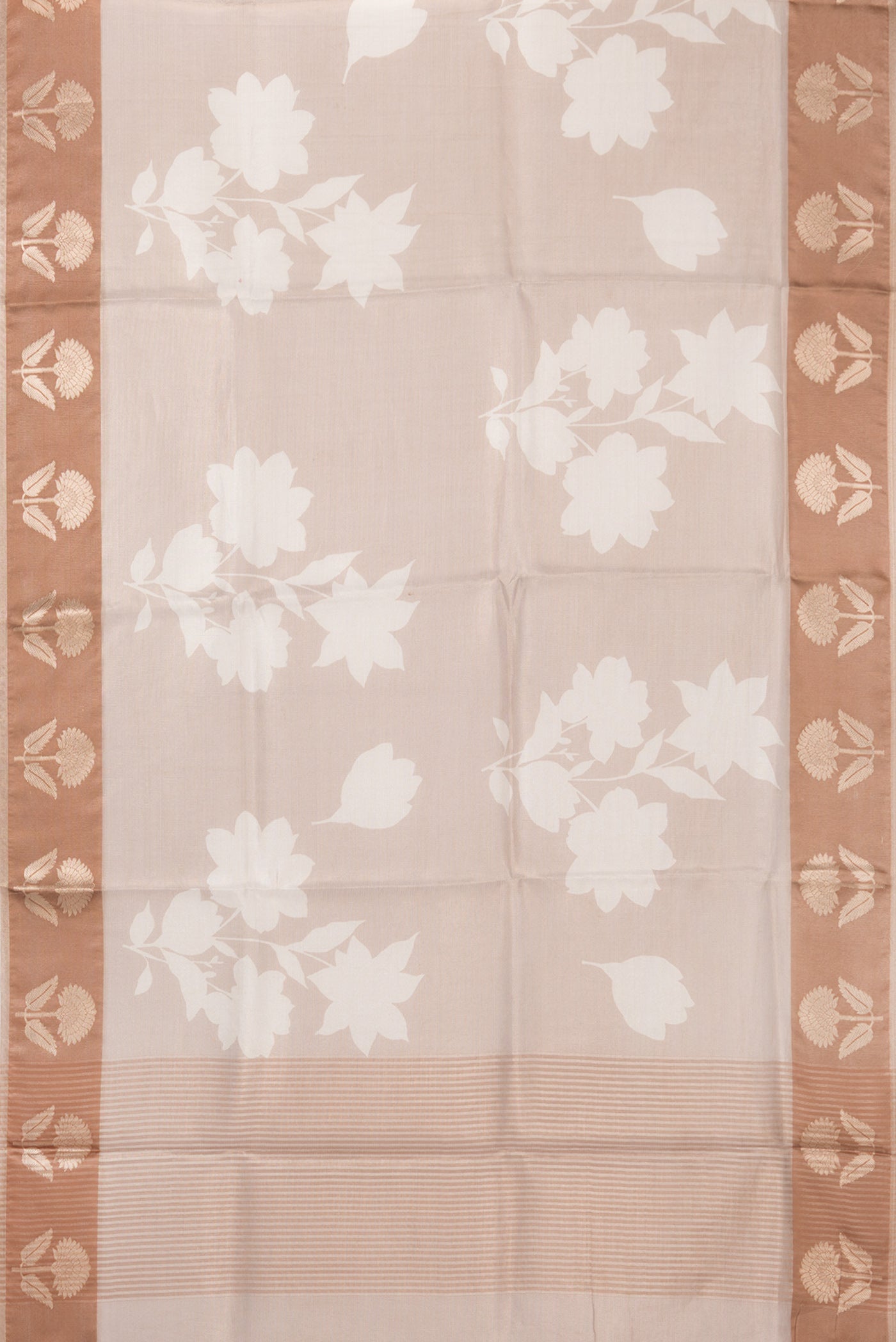 Flat view of Brown Blended Kota Silk Saree with Checked design on the body and Fancy Border. 