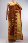 Maroon Kanchipuram Silk Saree with Zari Butta on the body and Zari Border displayed on a mannequin