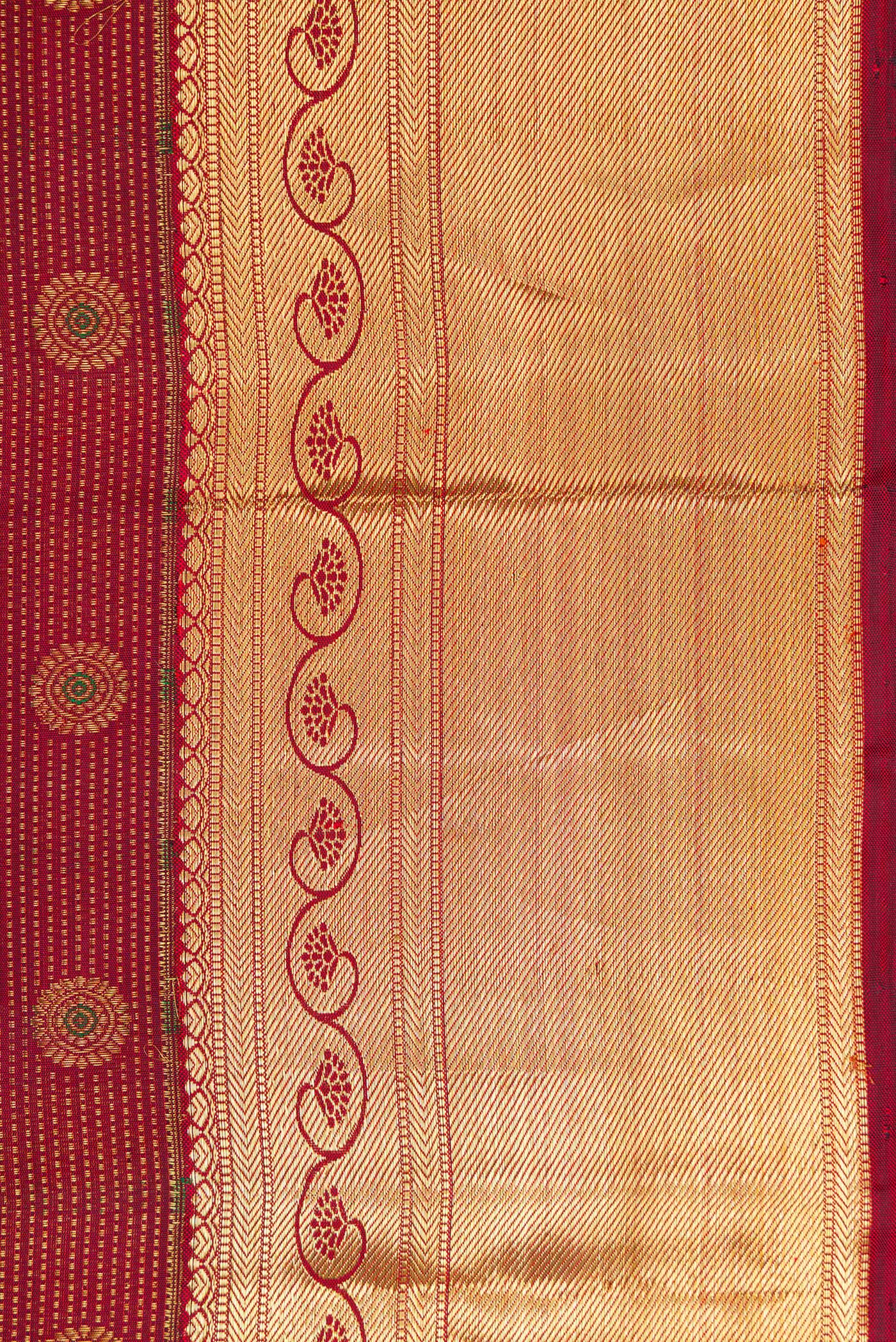 Border image of Maroon Dual Tone Kanchipuram Silk Saree with Zari Brocade on the body and Zari Border. 