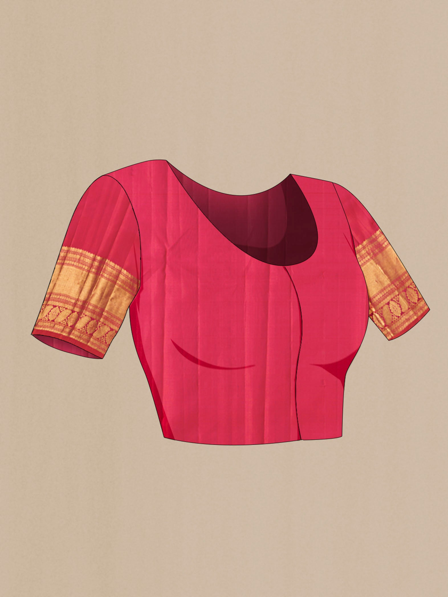 Close up image of the blouse of Multi Color Kanchipuram Silk Saree with Stripes on the body and Zari Border