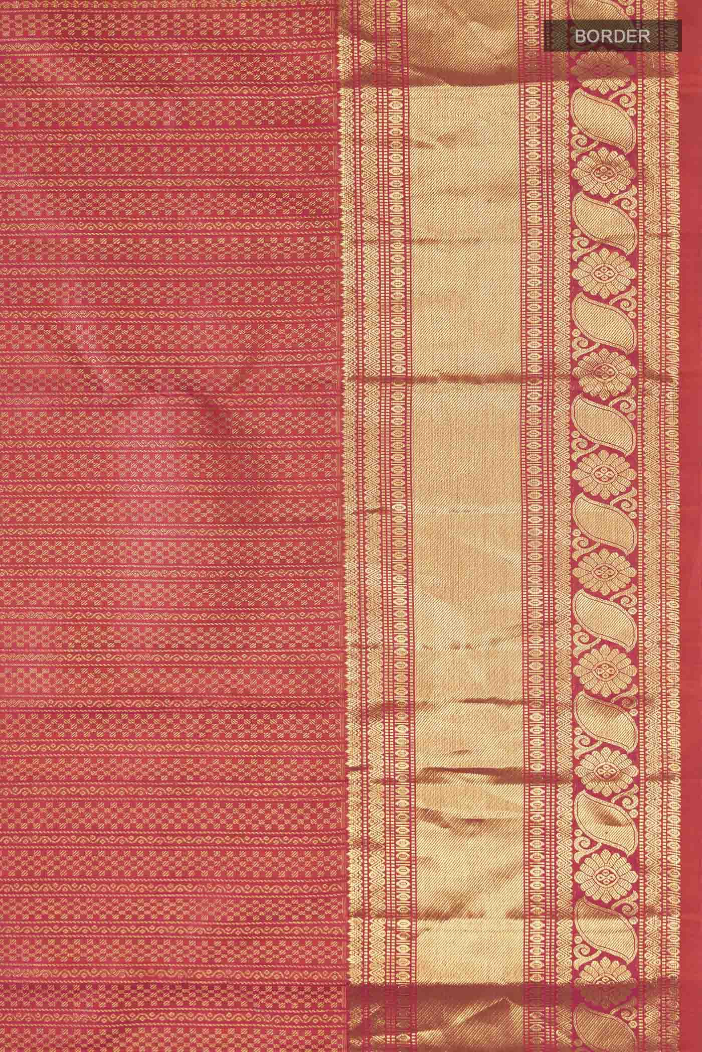 Border image of Multi Color Kanchipuram Silk Saree with Stripes on the body and Zari Border
