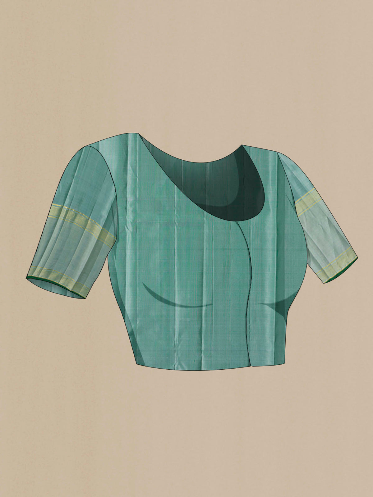 Close up image of the blouse of Green Kanchipuram Silk Saree with Zari Brocade on the body and Zari Border