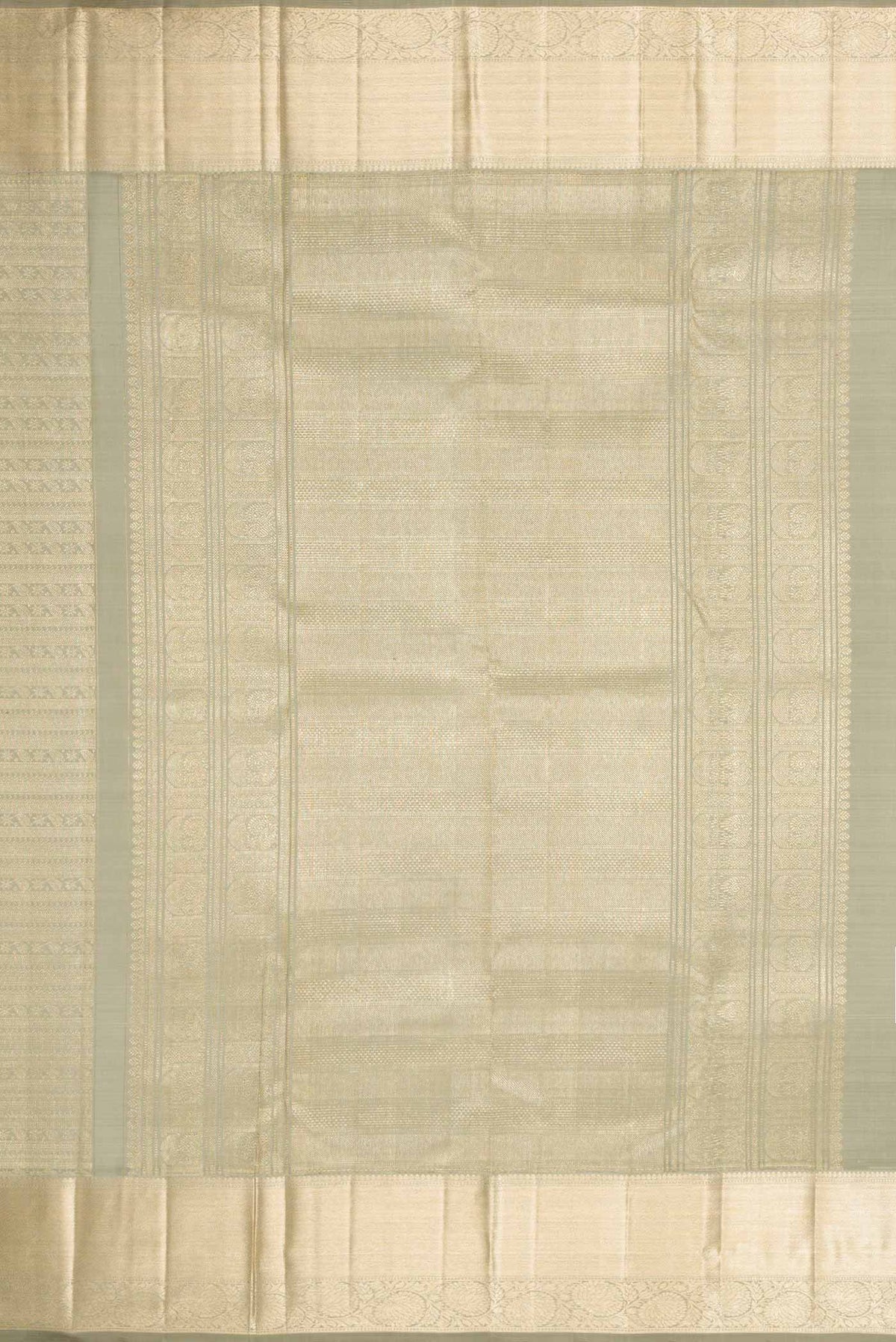 Close up image of the pallu of Light Green Dual Tone Kanchipuram Silk Saree with Zari Brocade on the body and Zari Border