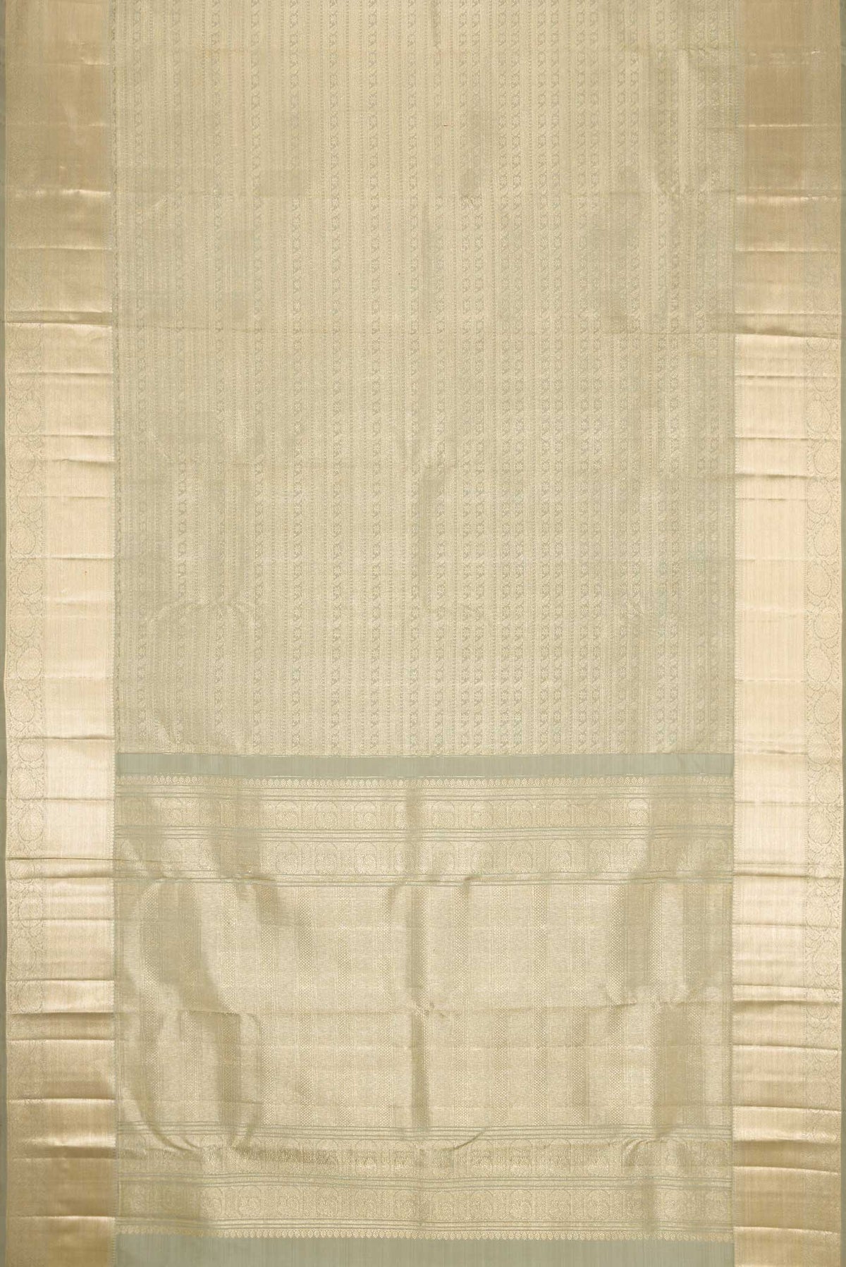 Flat view of Light Green Dual Tone Kanchipuram Silk Saree with Zari Brocade on the body and Zari Border