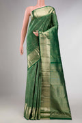 Green Dual Tone Kanchipuram Silk Saree with Zari Brocade on the body and Zari Border displayed on a mannequin
