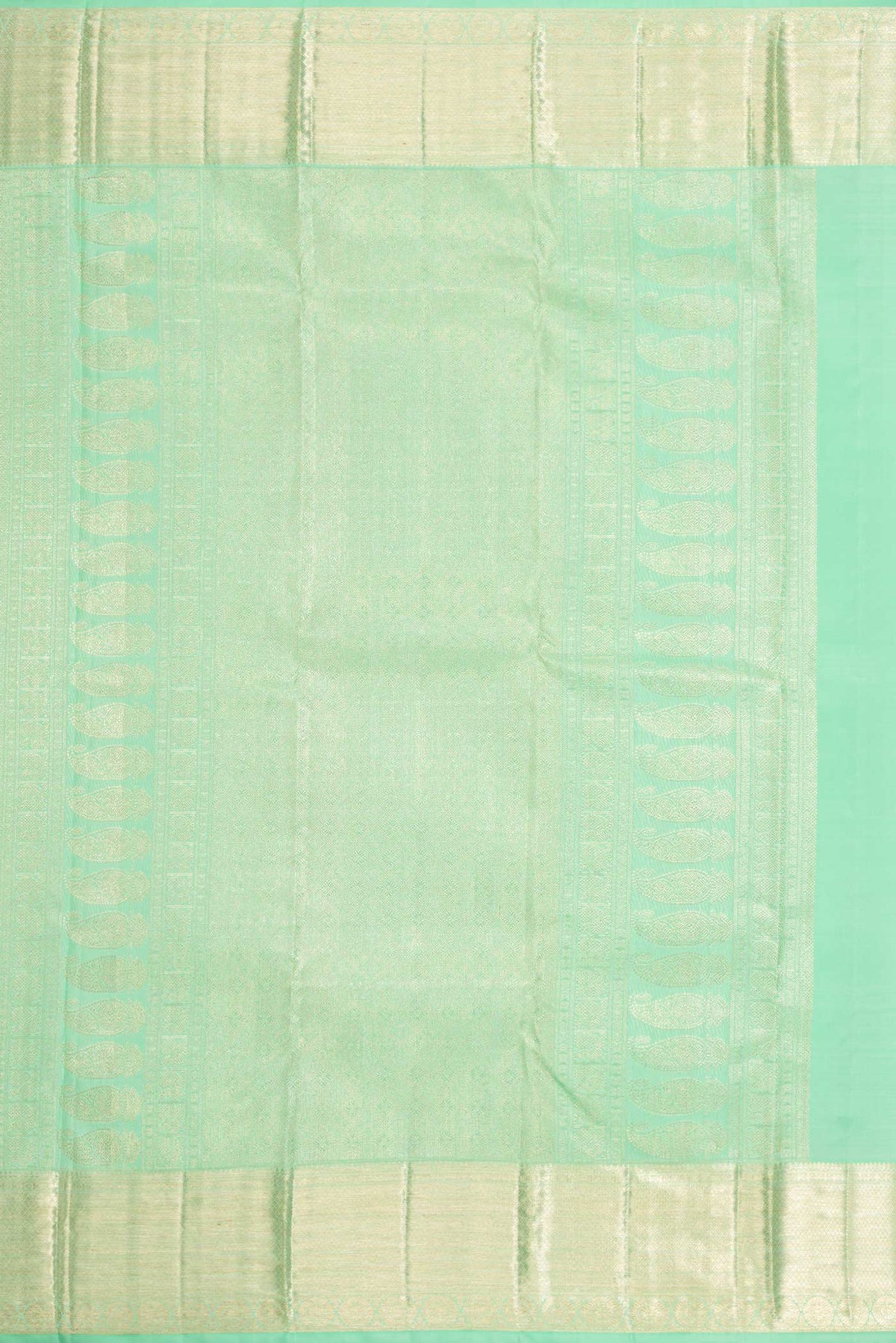 Close up image of the pallu of Light Green Dual Tone Kanchipuram Silk Saree with Zari Brocade on the body and Zari Border