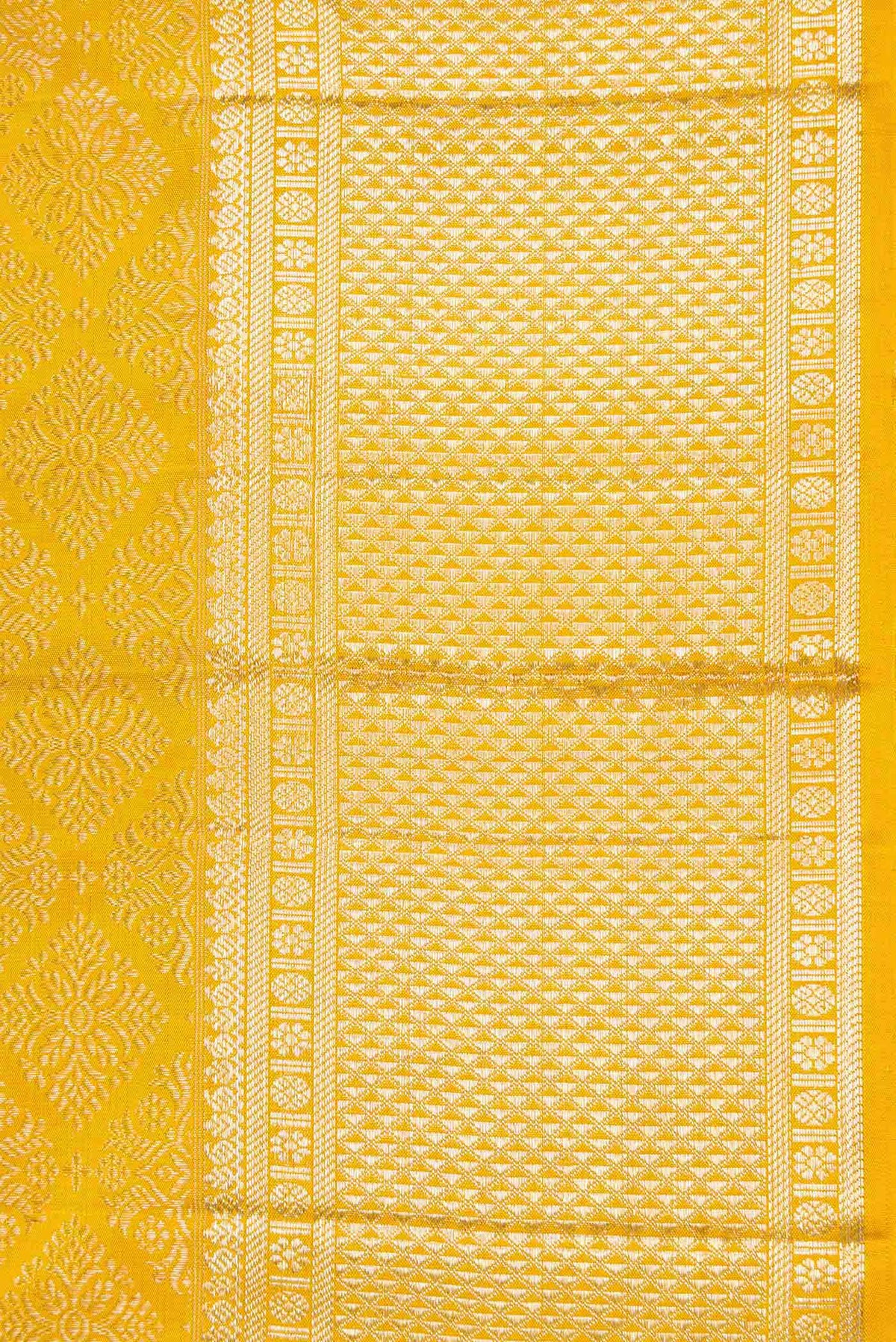 Border image of Mustard Dual Tone Kanchipuram Silk Saree with Zari Brocade on the body and Zari Border