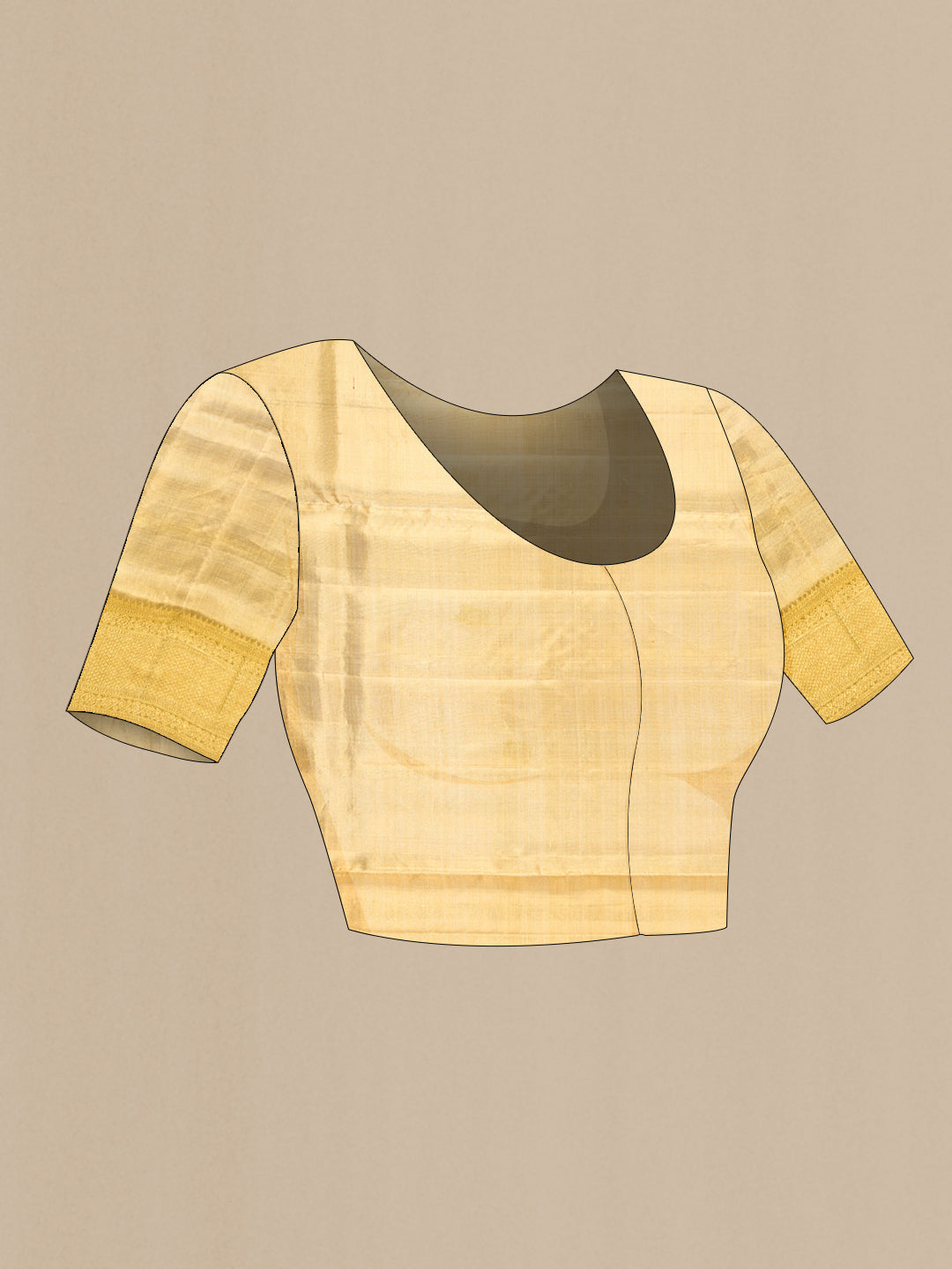 Close up image of the blouse of Gold Dual Tone Kanchipuram Tissue Silk Saree with Zari Brocade on the body and Zari Border. 