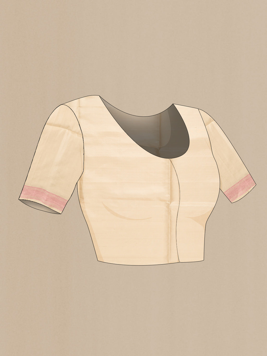 Close up image of the blouse of Beige Dual Tone Soft Silk Saree with Zari Butta on the body and Zari Border. 