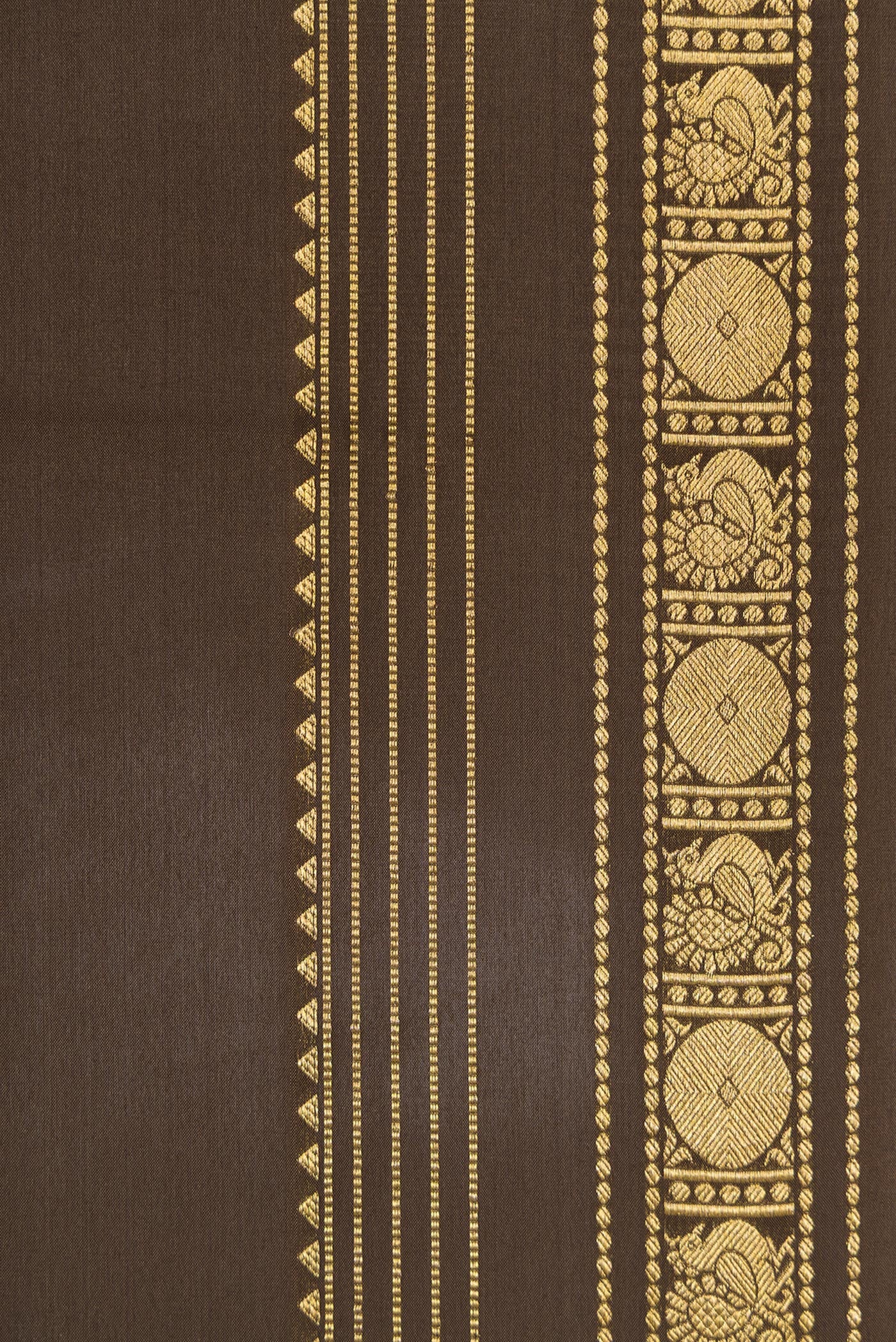 Border image of Brown Dual Tone Mysore Silk Saree with Plain Body and Zari Border. 