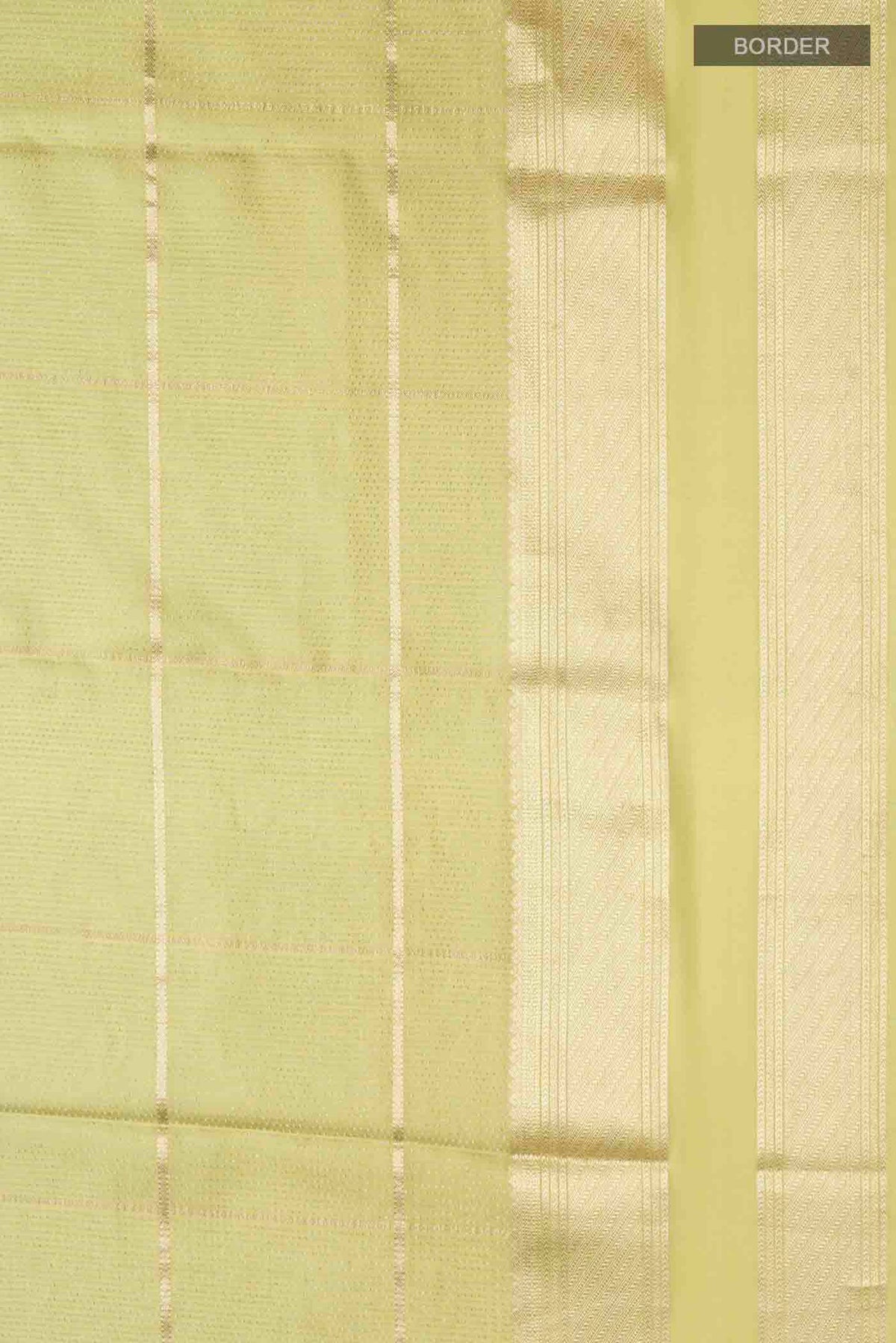Border image of Green Mysore Crepe Saree with Checked design on the body and Zari Border