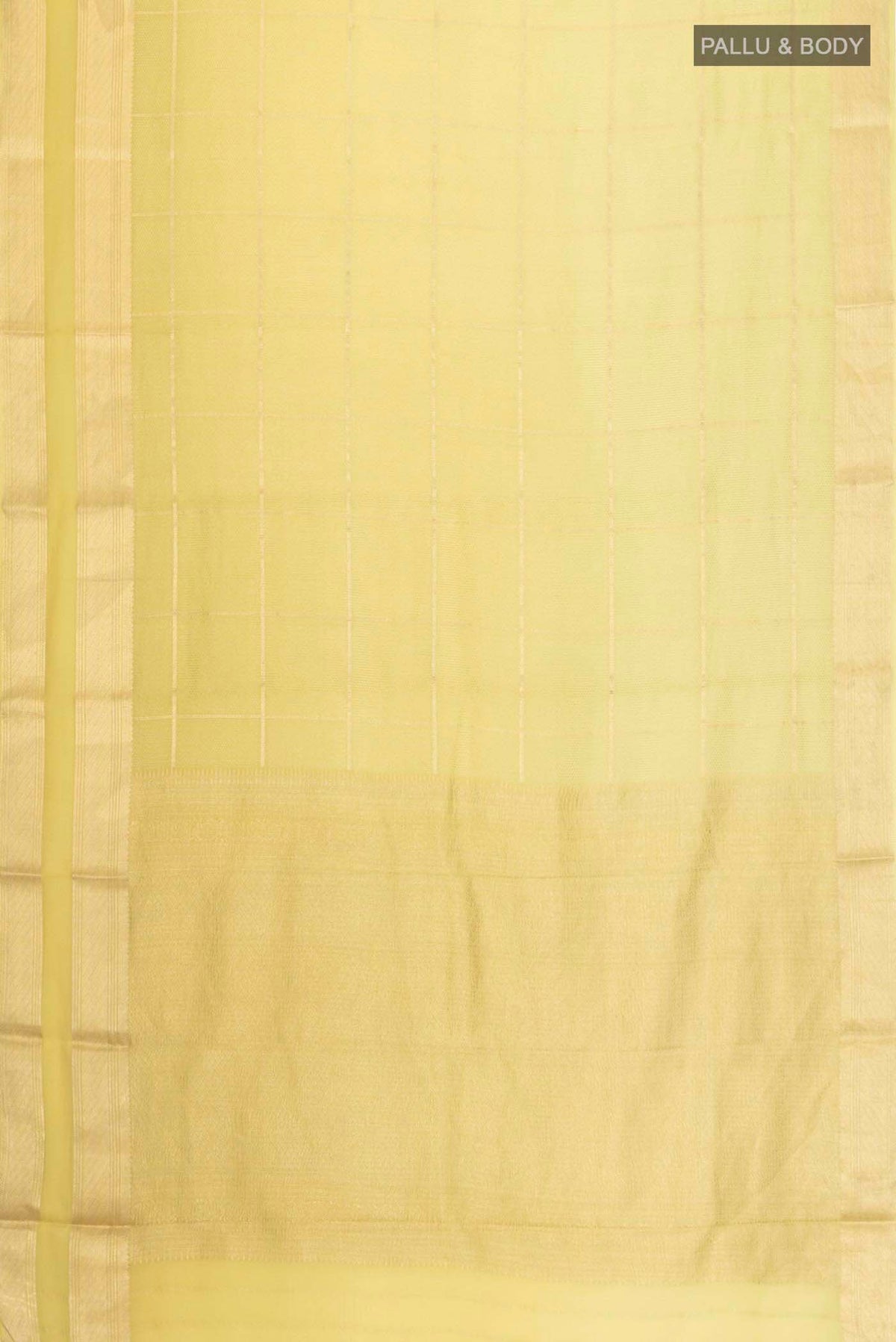Flat view of Green Mysore Crepe Saree with Checked design on the body and Zari Border