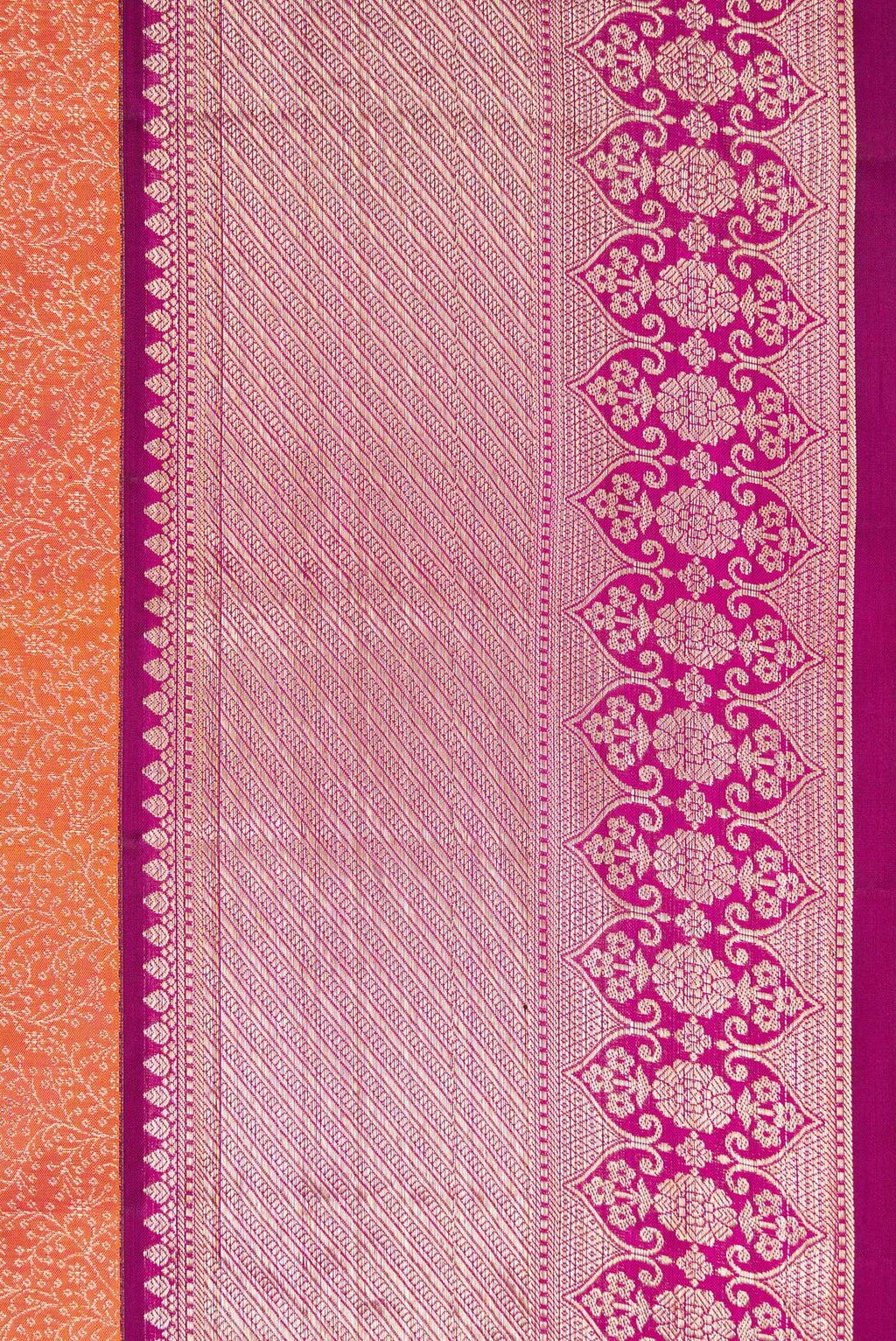Border image of Coral Dual Tone Kanchipuram Silk Saree with Zari Brocade on the body and Zari Border. 