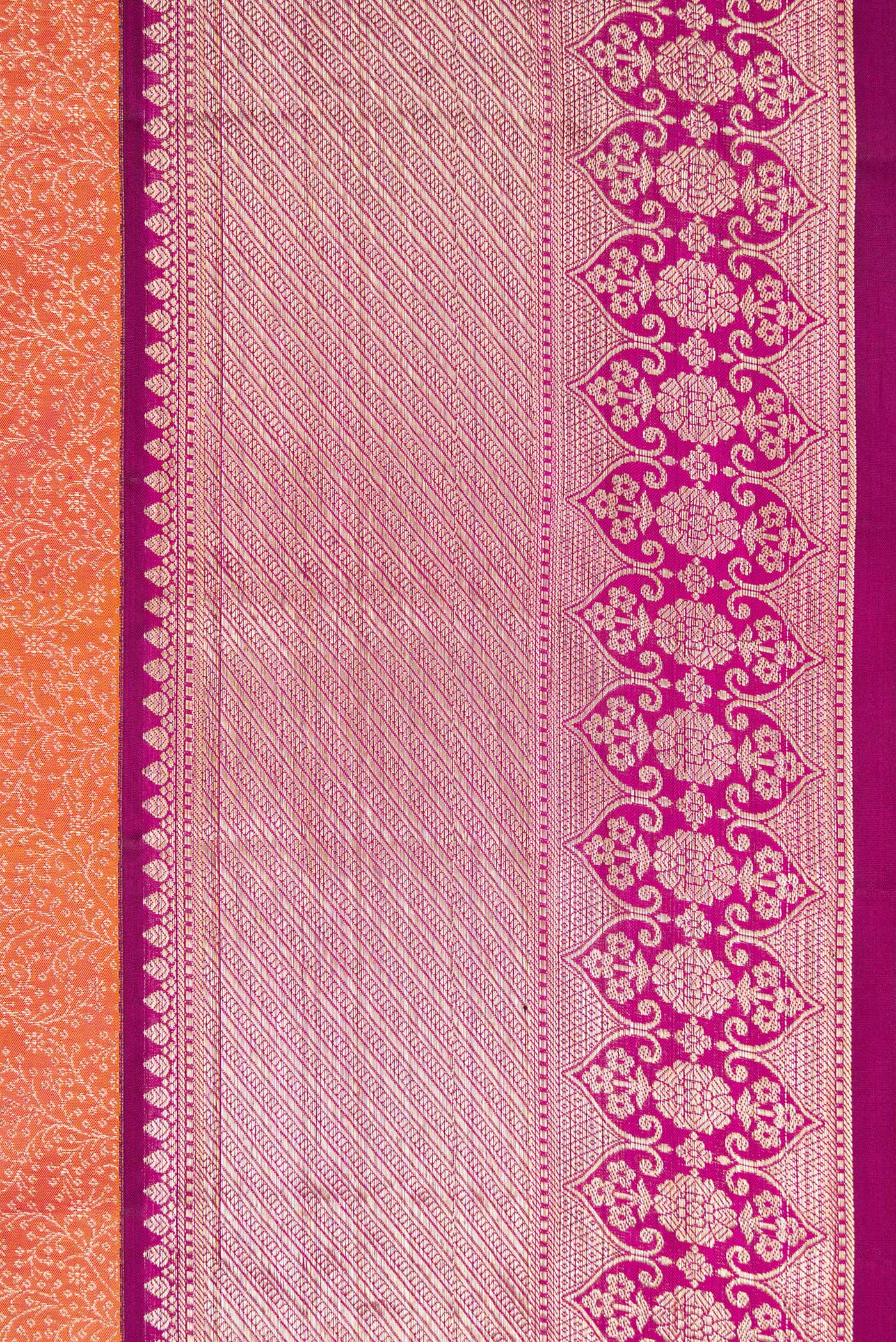 Border image of Coral Dual Tone Kanchipuram Silk Saree with Zari Brocade on the body and Zari Border. 