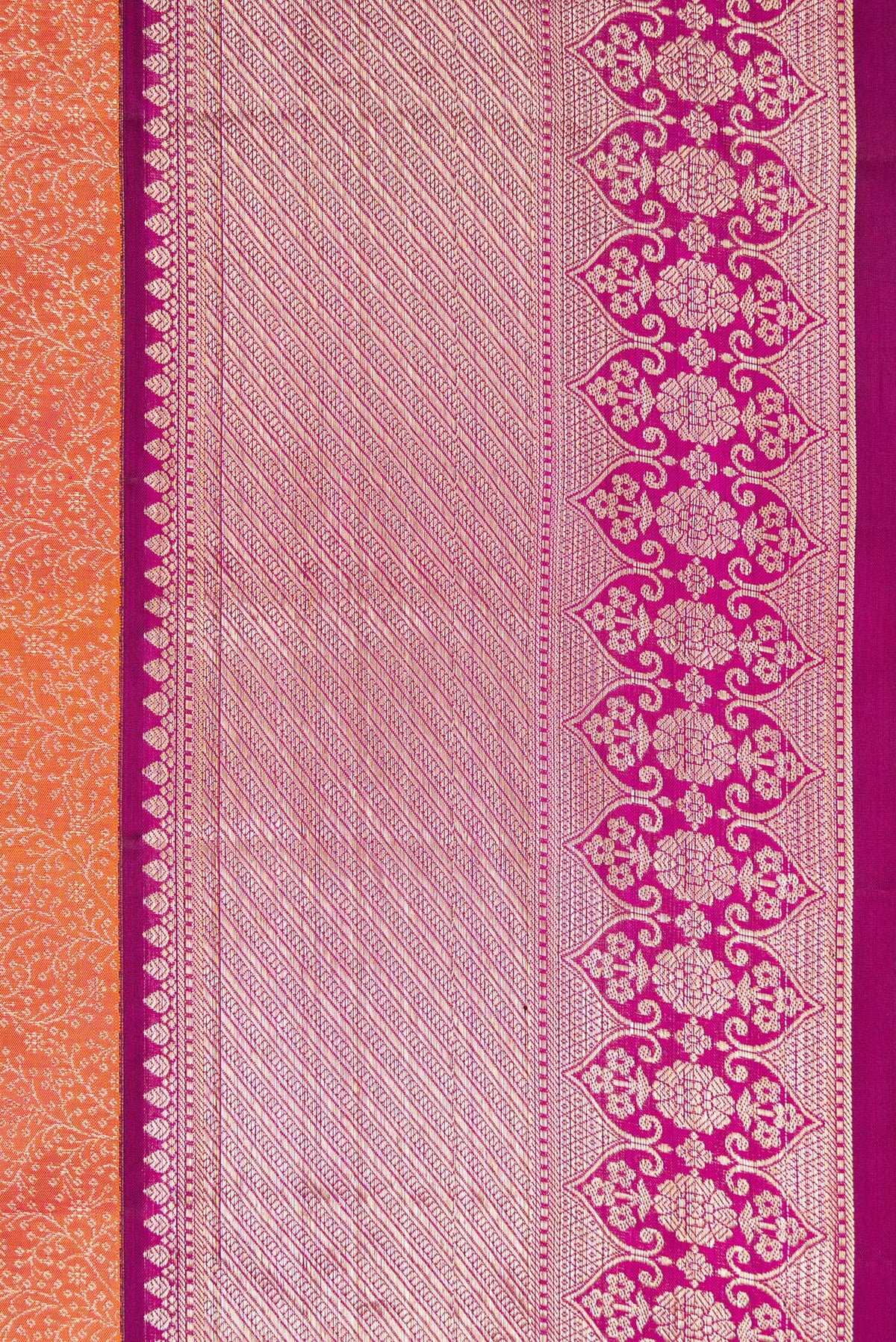 Border image of Coral Dual Tone Kanchipuram Silk Saree with Zari Brocade on the body and Zari Border. 