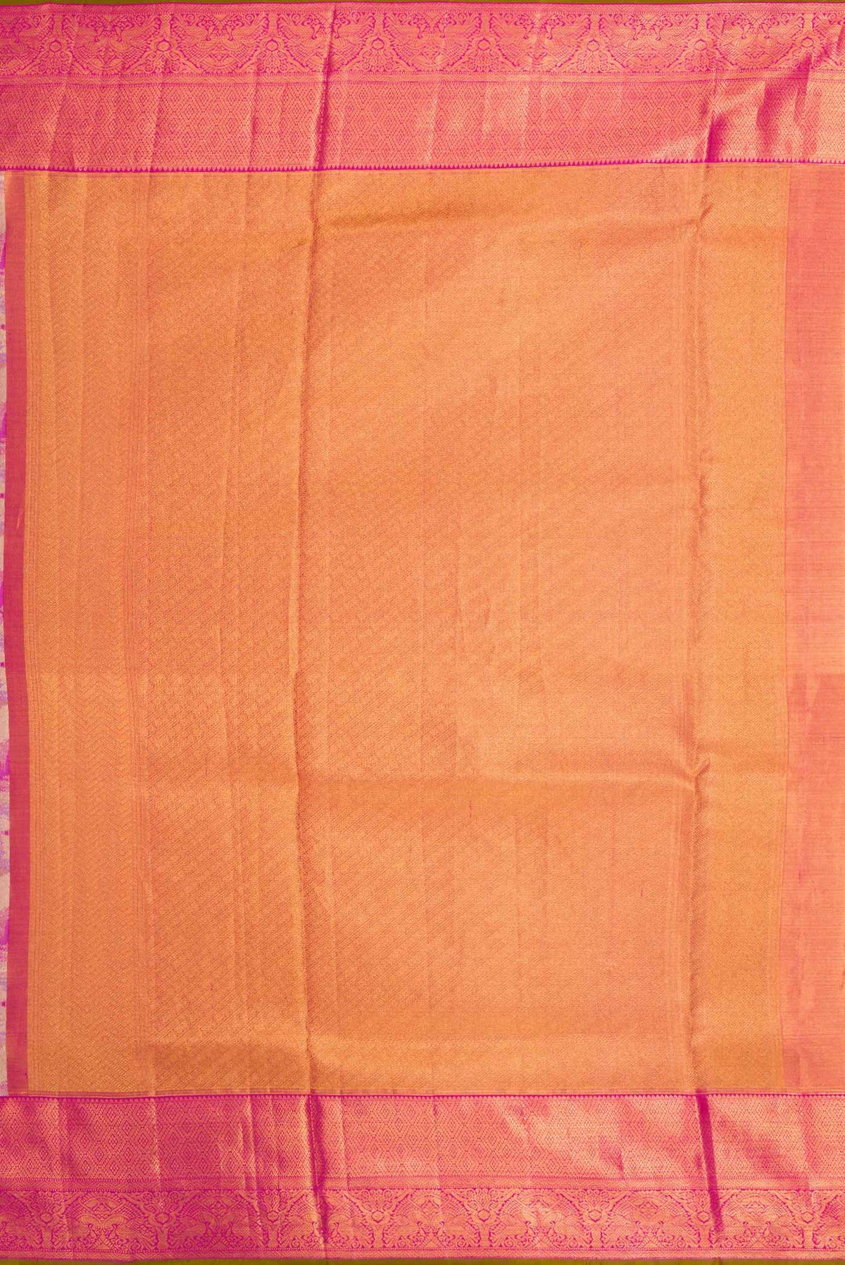 Close up image of the pallu of Pink Dual Tone Kanchipuram Tissue Silk Saree with Zari Brocade on the body and Zari Border