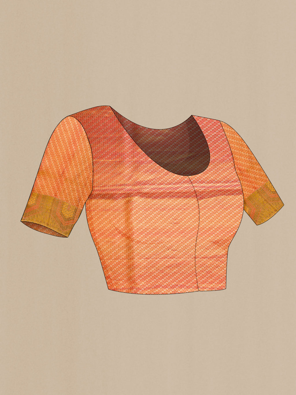 Close up image of the blouse of Gold Dual Tone Kanjivaram Tissue Silk Saree with Zari Brocade on the body and Zari Border. 