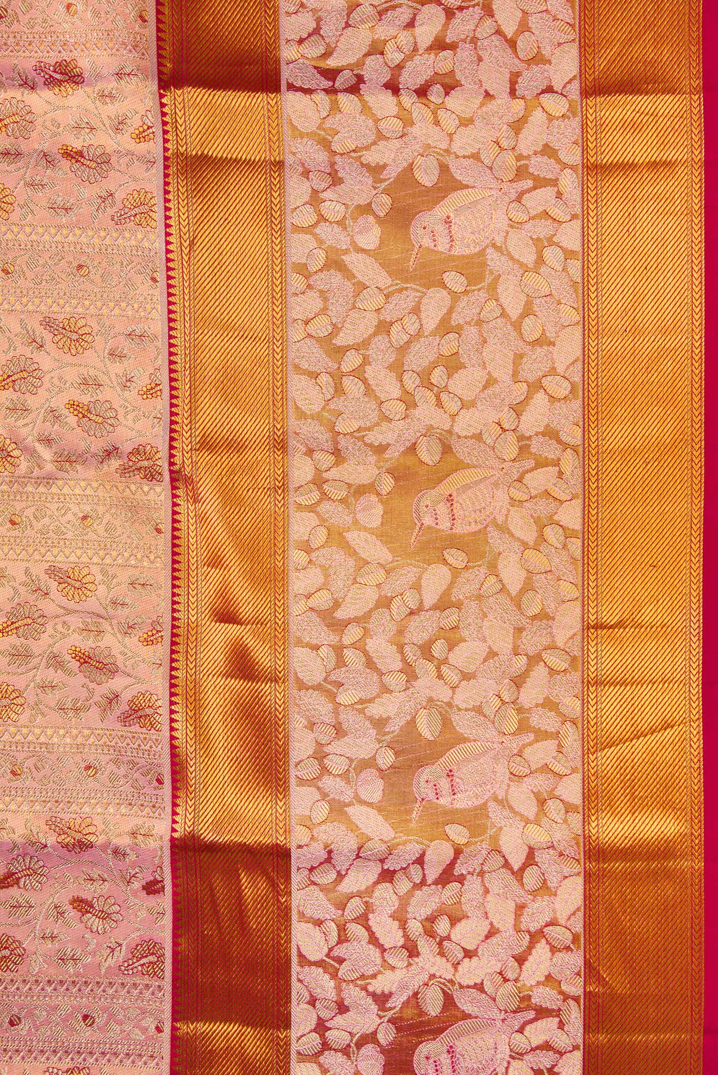 Border image of Golden Peach Dual Tone Kanchipuram Tissue Silk Saree with Zari Brocade on the body and Zari Border. 
