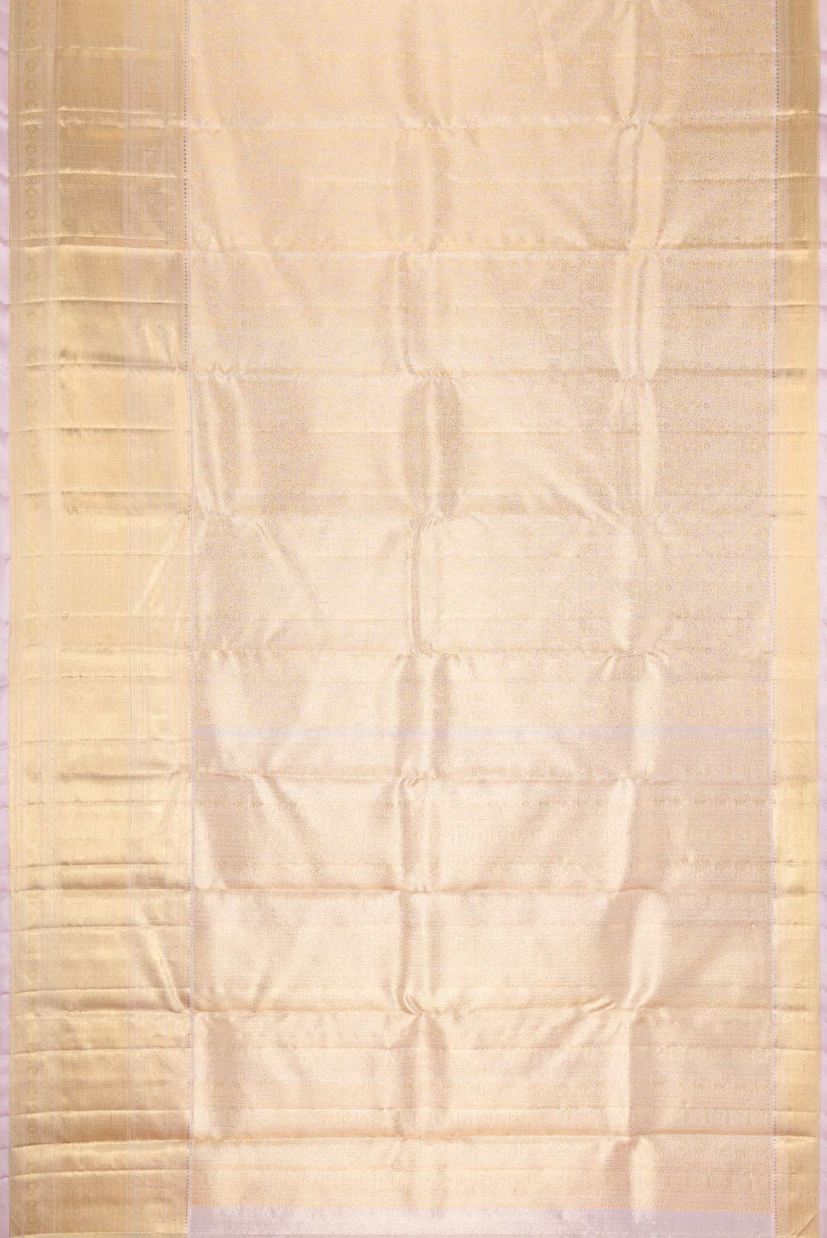Flat view of Pure Silk Pure Zari Lavender Dual Tone Kanchipuram Saree with Zari Brocade on the body and Zari Border