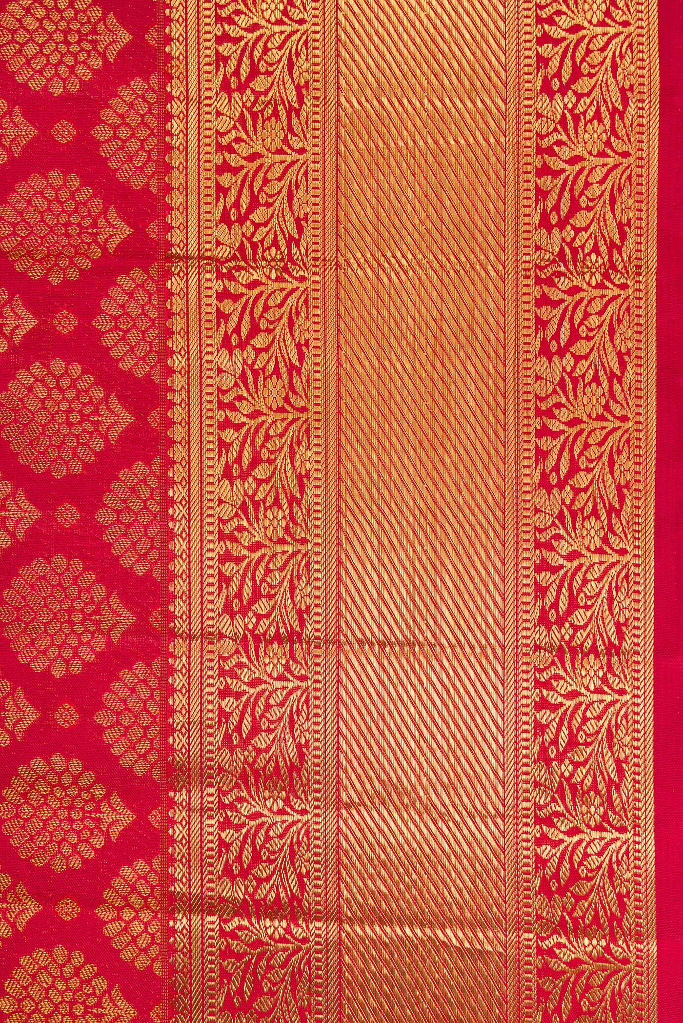 Border image of Red Dual Tone Kanchipuram Silk Saree with Zari Brocade on the body and Zari Border. 