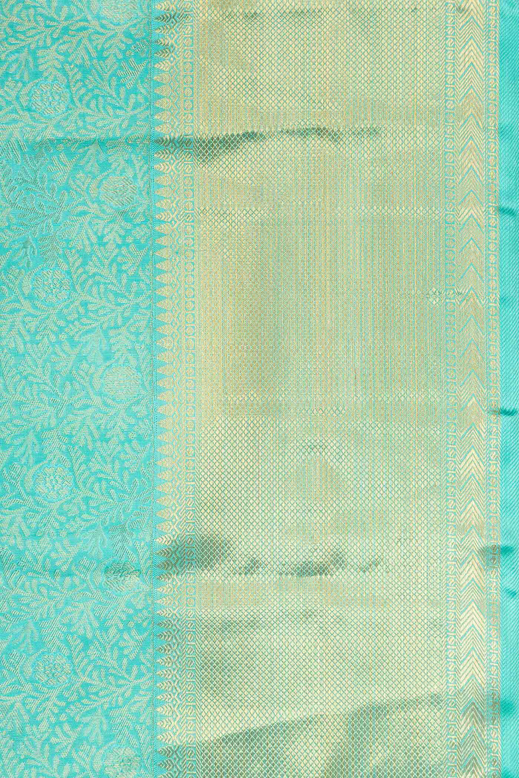 Border image of Sky Blue Dual Tone Kanchipuram Silk Saree with Zari Brocade on the body and Zari Border