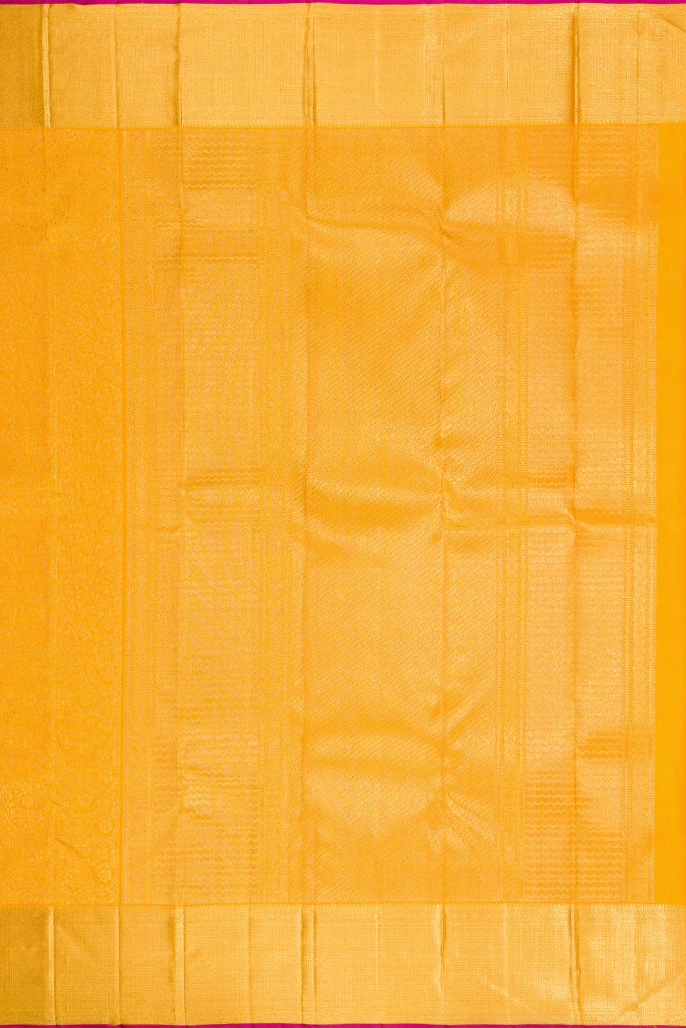 Close up image of the pallu of Pure Silk Pure Zari Mustard Dual Tone Kanchipuram Saree with Zari Brocade on the body and Zari Border