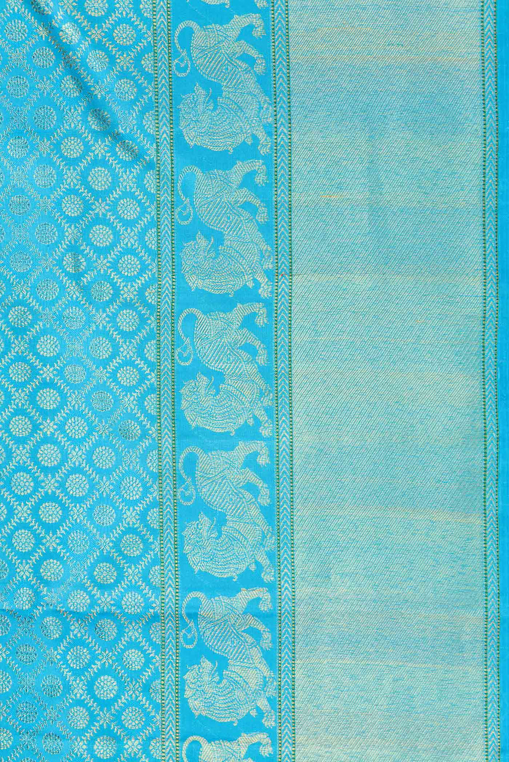 Border image of Pure Silk Pure Zari Sky Blue Dual Tone Kanchipuram Saree with Zari Brocade on the body and Fancy Border