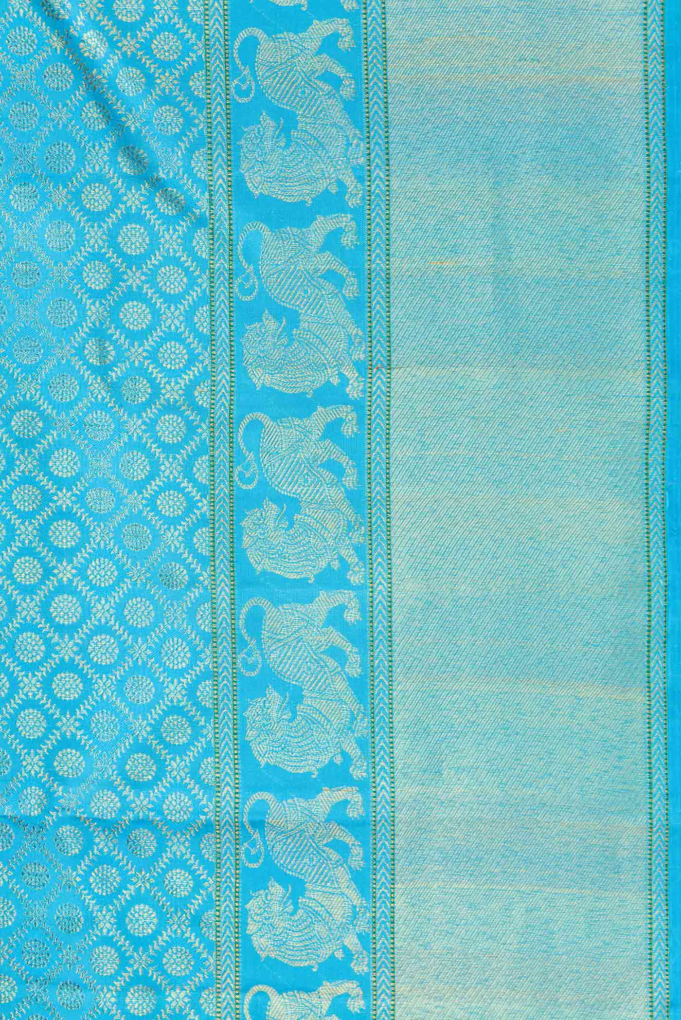 Border image of Pure Silk Pure Zari Sky Blue Dual Tone Kanchipuram Saree with Zari Brocade on the body and Fancy Border