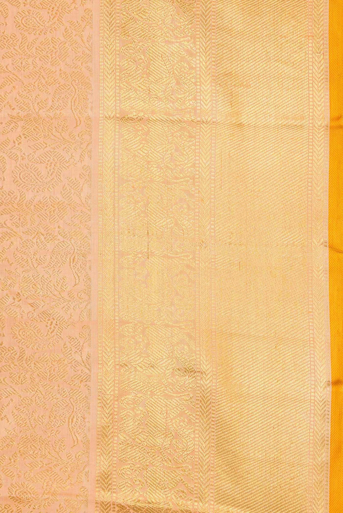 Border image of Pure Silk Pure Zari Golden Peach Dual Tone Kanchipuram Saree with Zari Brocade on the body and Zari Border