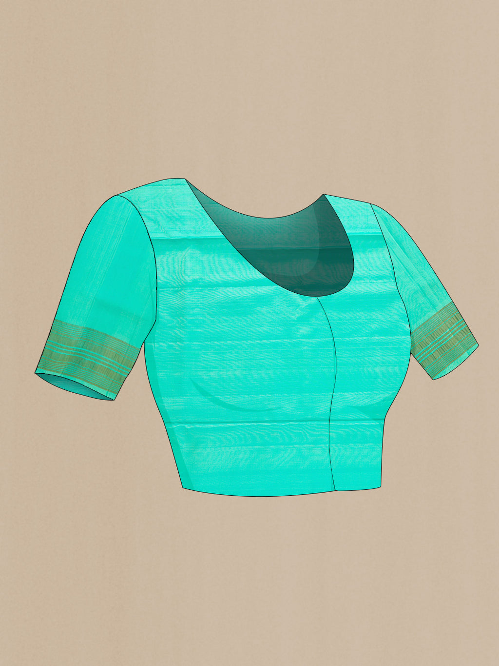 Close up image of the blouse of Sea Green Dual Tone Soft Silk Saree with Zari Butta on the body and Zari Border