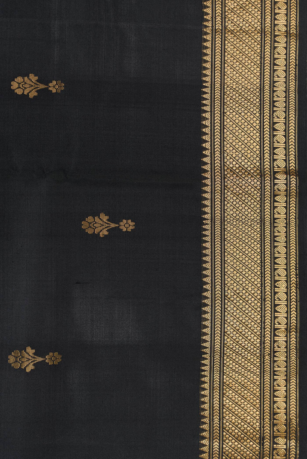 Border image of Black Dual Tone Soft Silk Saree with Zari Butta on the body and Zari Border. 