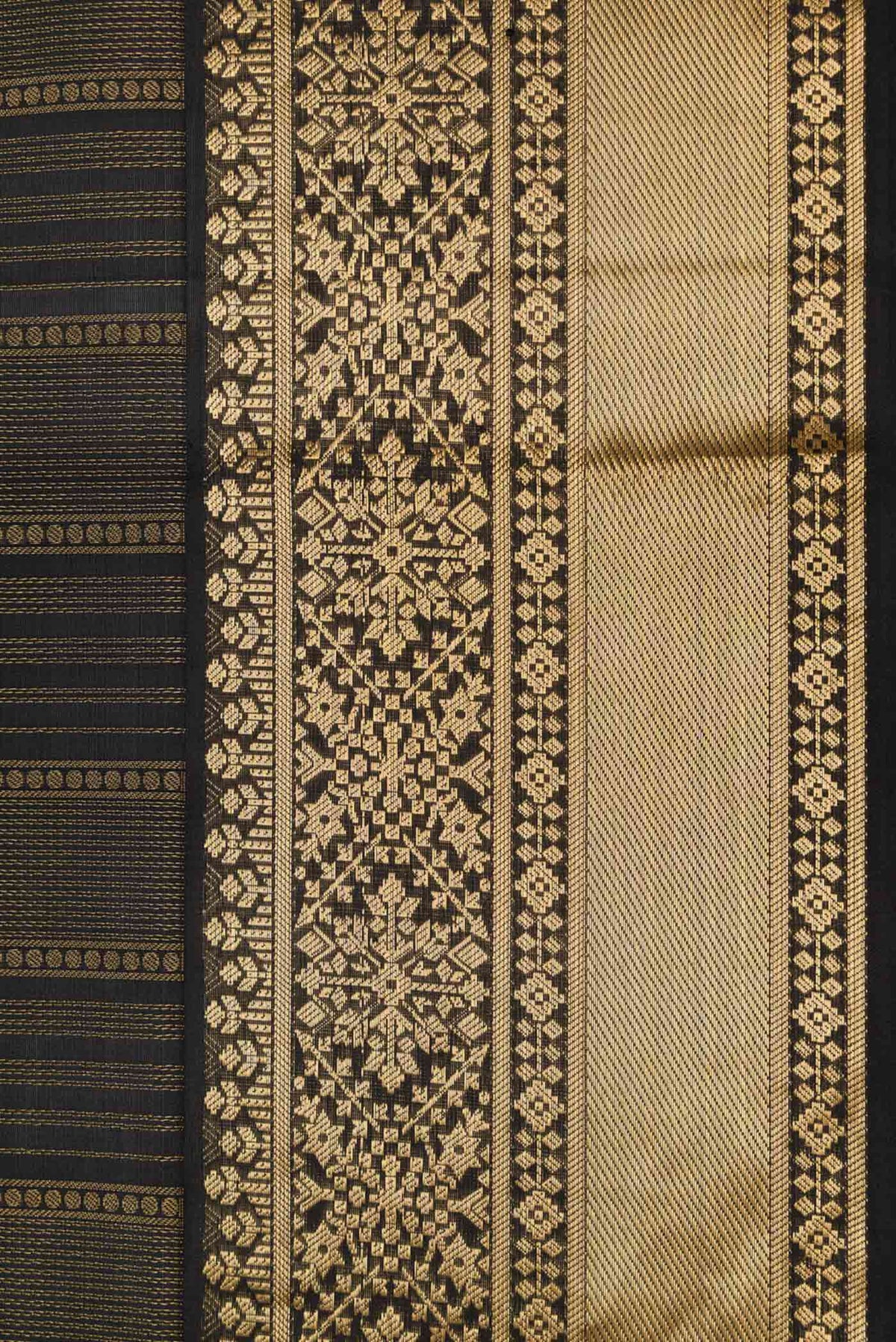 Border image of Black Dual Tone Soft Silk Saree with Stripes on the body and Zari Border