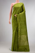Pure Silk Pure Zari Green Dual Tone Kanjivaram Saree with Zari Butta on the body and Without Border.  displayed on a mannequin